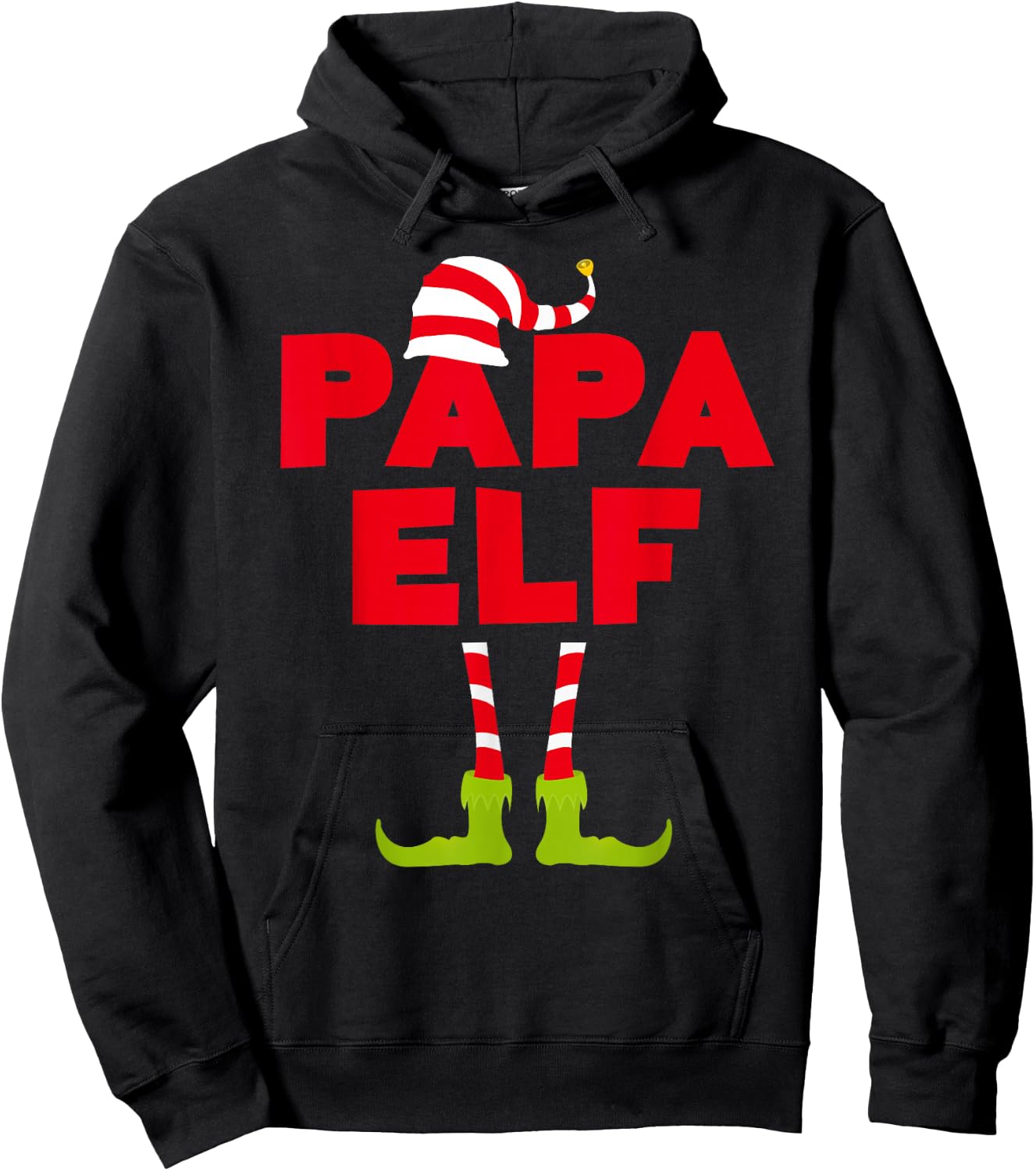Papa Elf Shirt Men Matching Elf Papa Christmas Pajamas Hoodie - Hoodie | Black
