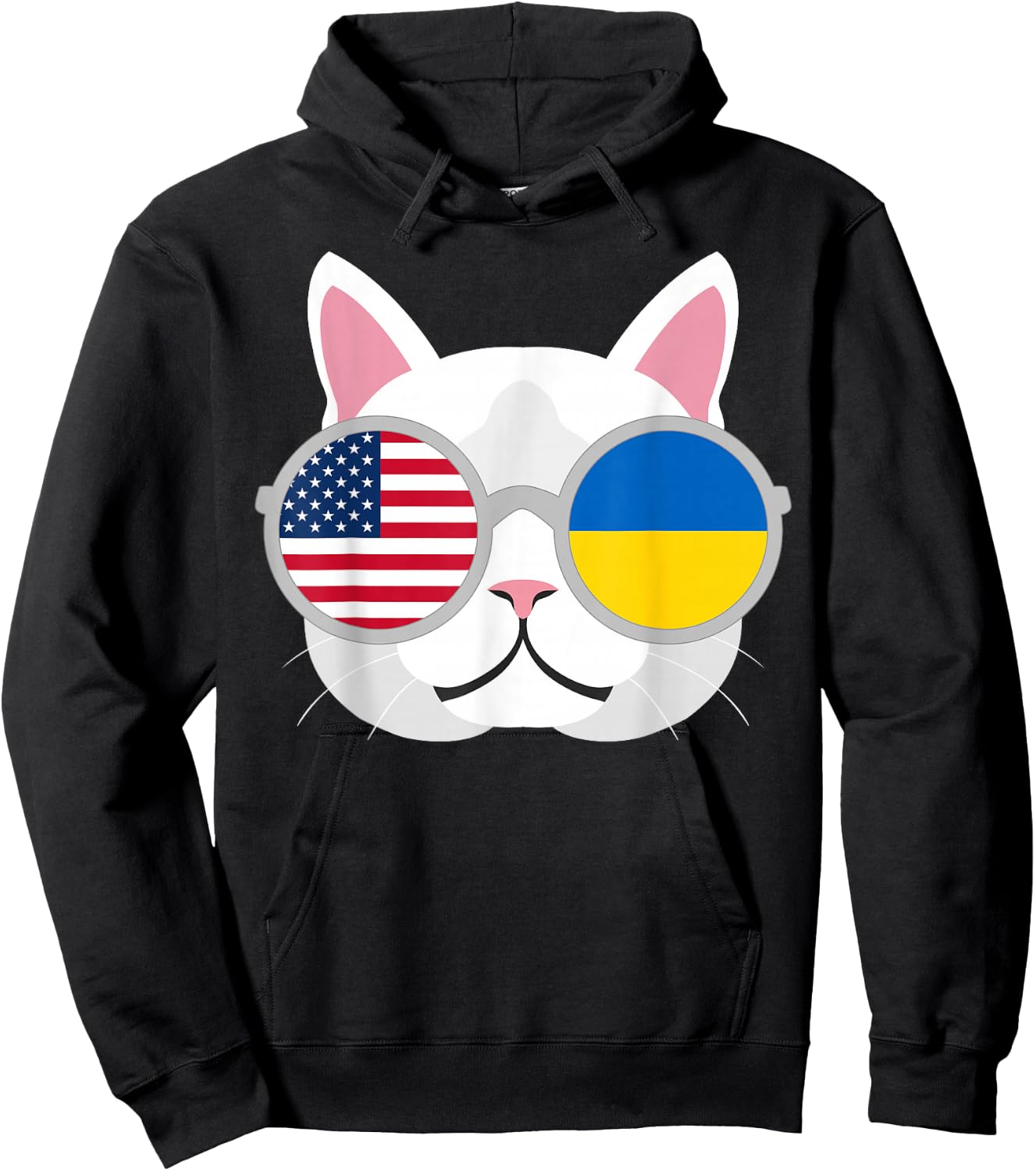 Funny Proud Ukrainian American Cat Ukraine USA Flag Gift Hoodie - Hoodie | Black