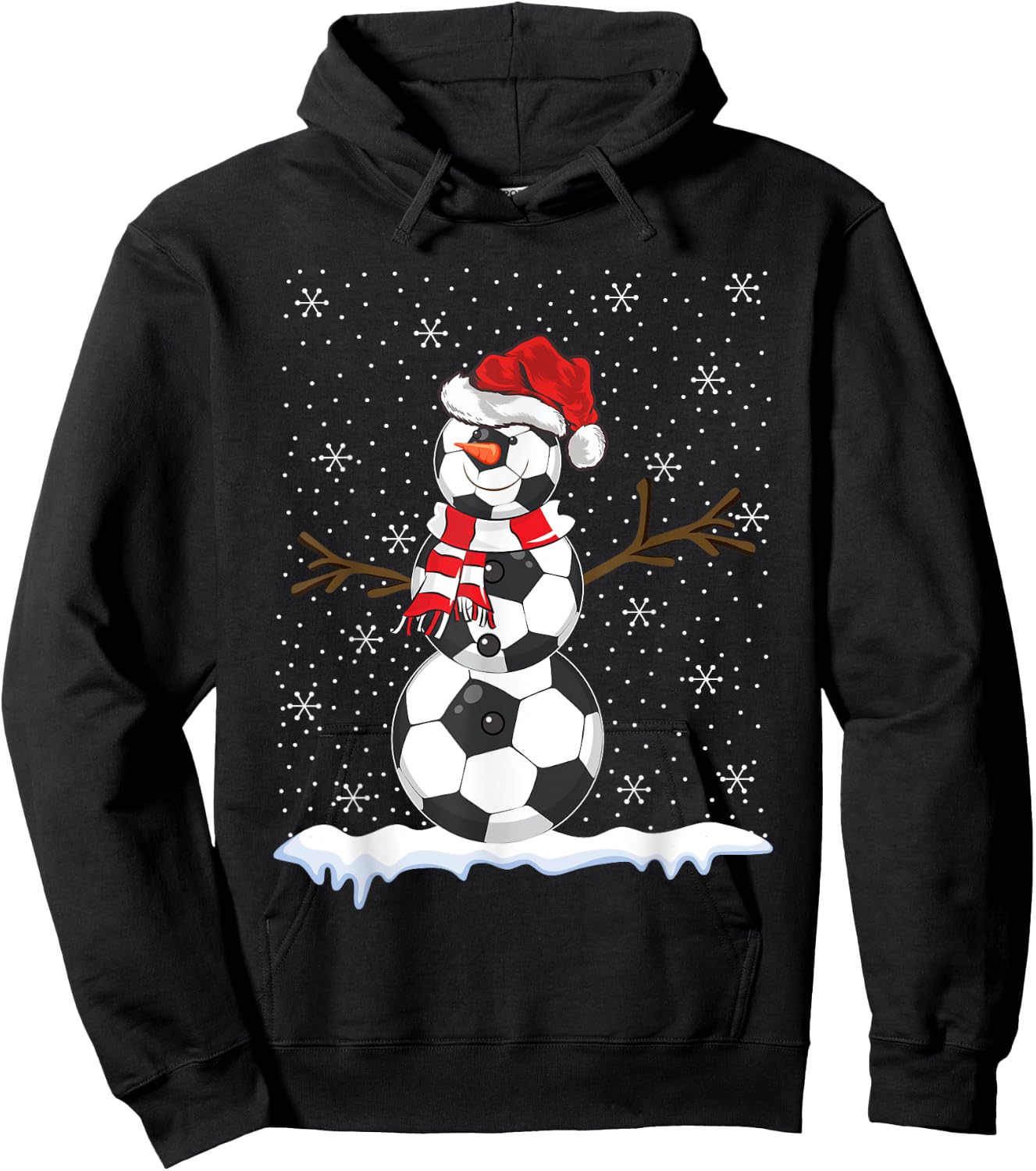 Ugly Sweater Style Snowman Soccer Ball Christmas Hoodie - Hoodie | Black