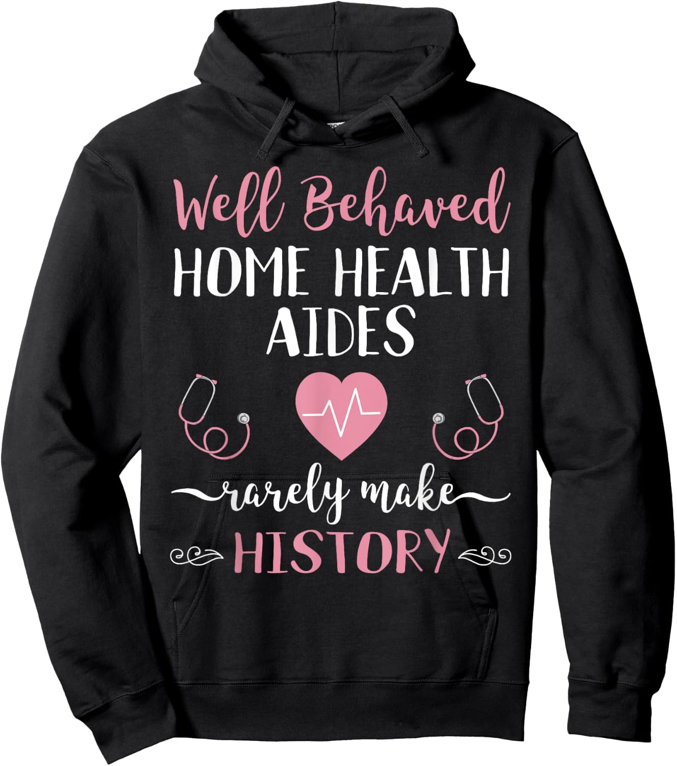Funny Home Health Aide HHA Gift Heartbeat Stethoscope Hoodie - Hoodie | Black