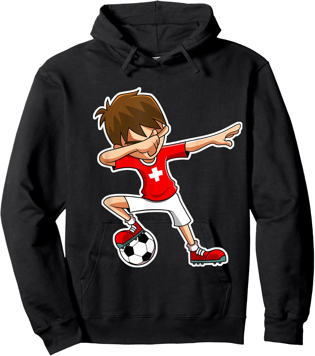 Dabbing Soccer Boy Switzerland Shirt, Swiss Flag Jersey Hoodie - Hoodie | Black