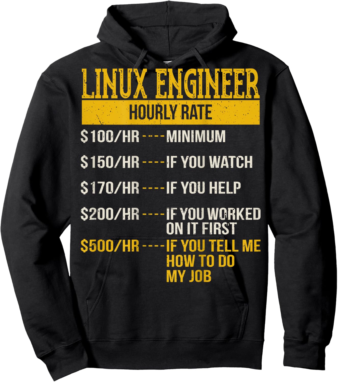 Hourly Rate Shirt for Linux Engineers, Unix Geek Gift Hoodie - Hoodie | Black