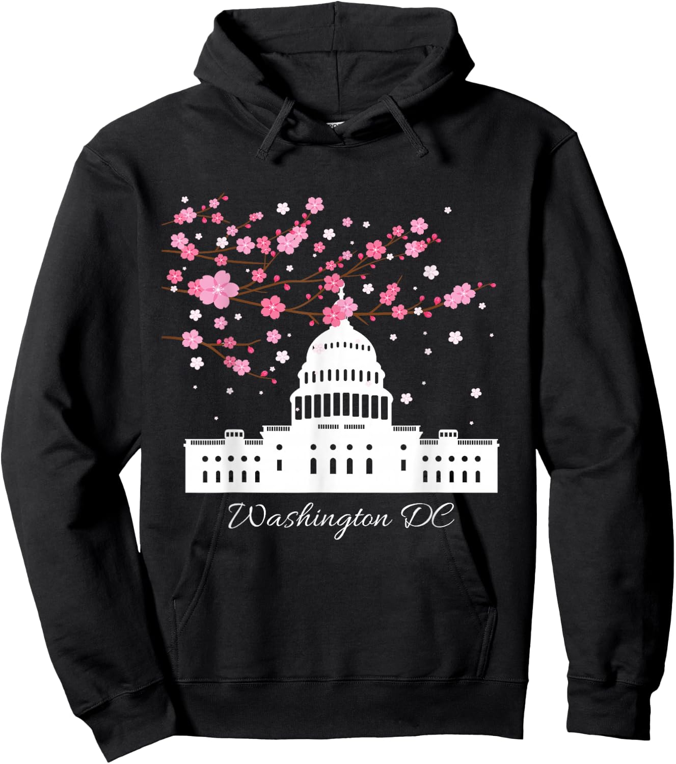 Washington DC Capitol Building Cherry Blossom Trees Hoodie - Hoodie | Black