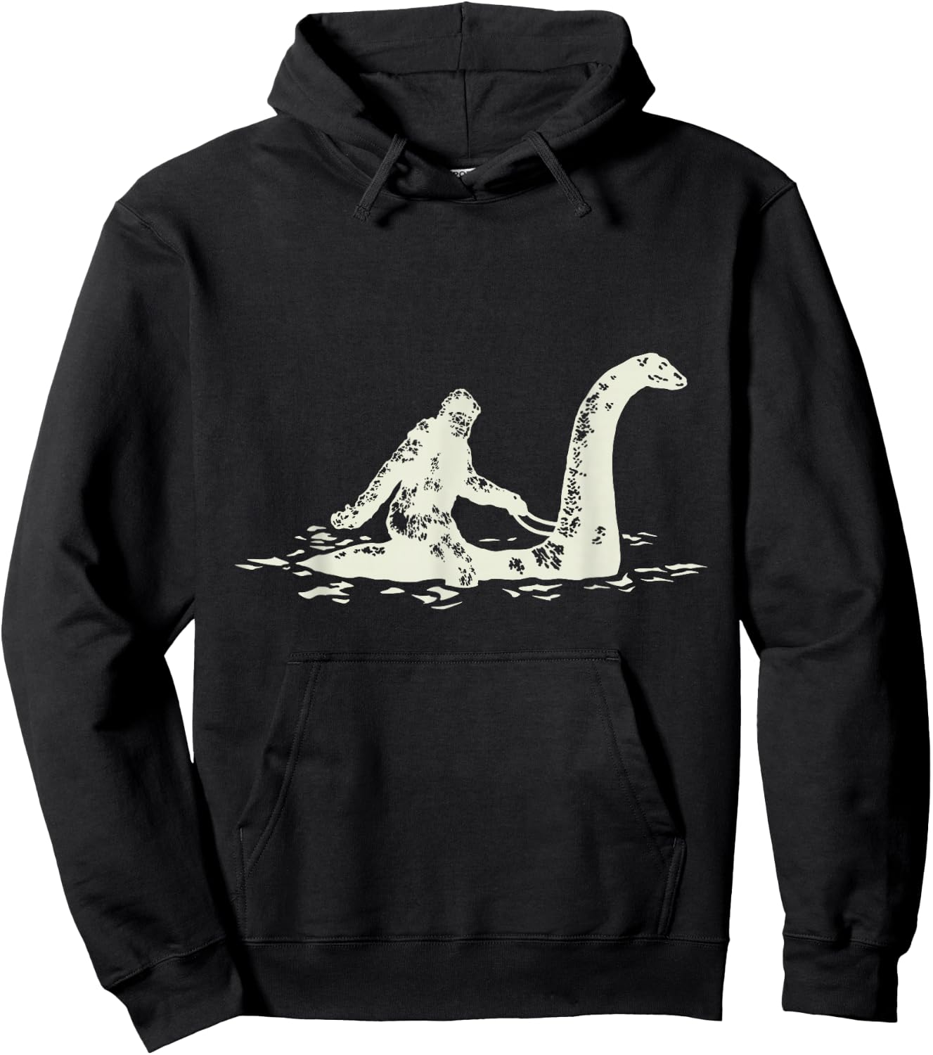 Bigfoot Sasquatch Riding The Loch Ness Monster Funny,Short Sleeve Hoodie - Hoodie | Black