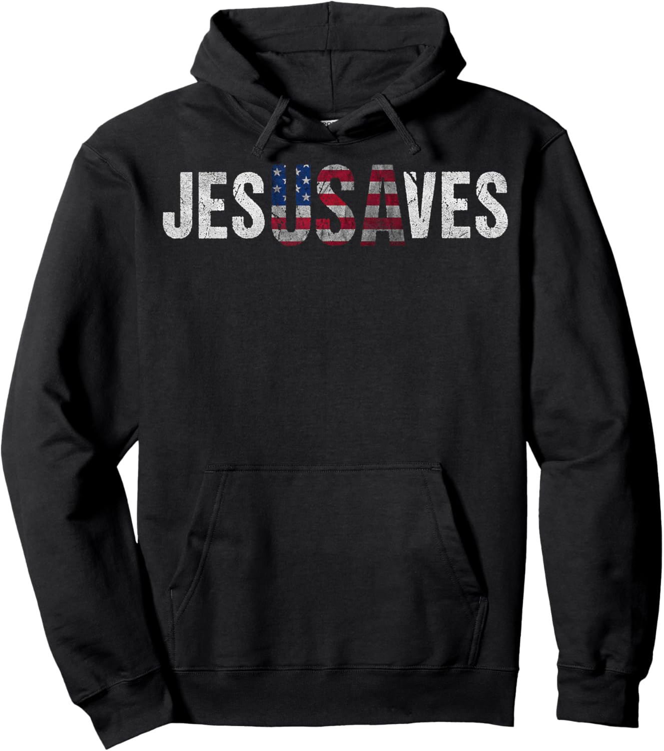 Jesus Saves JesUSAves USA American Flag Patriotic Christian Hoodie - Hoodie | Black