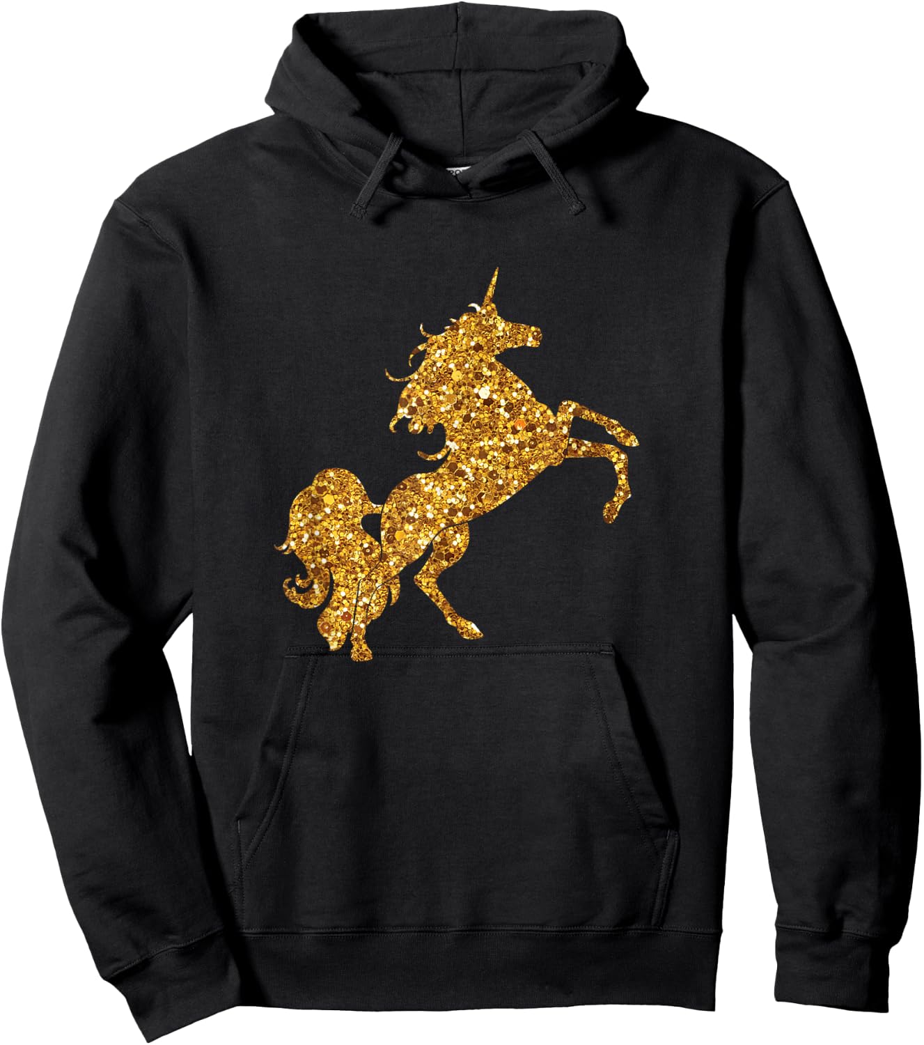 Gold Glitter Style Unicorn T Shirt Hoodie - Hoodie | Black
