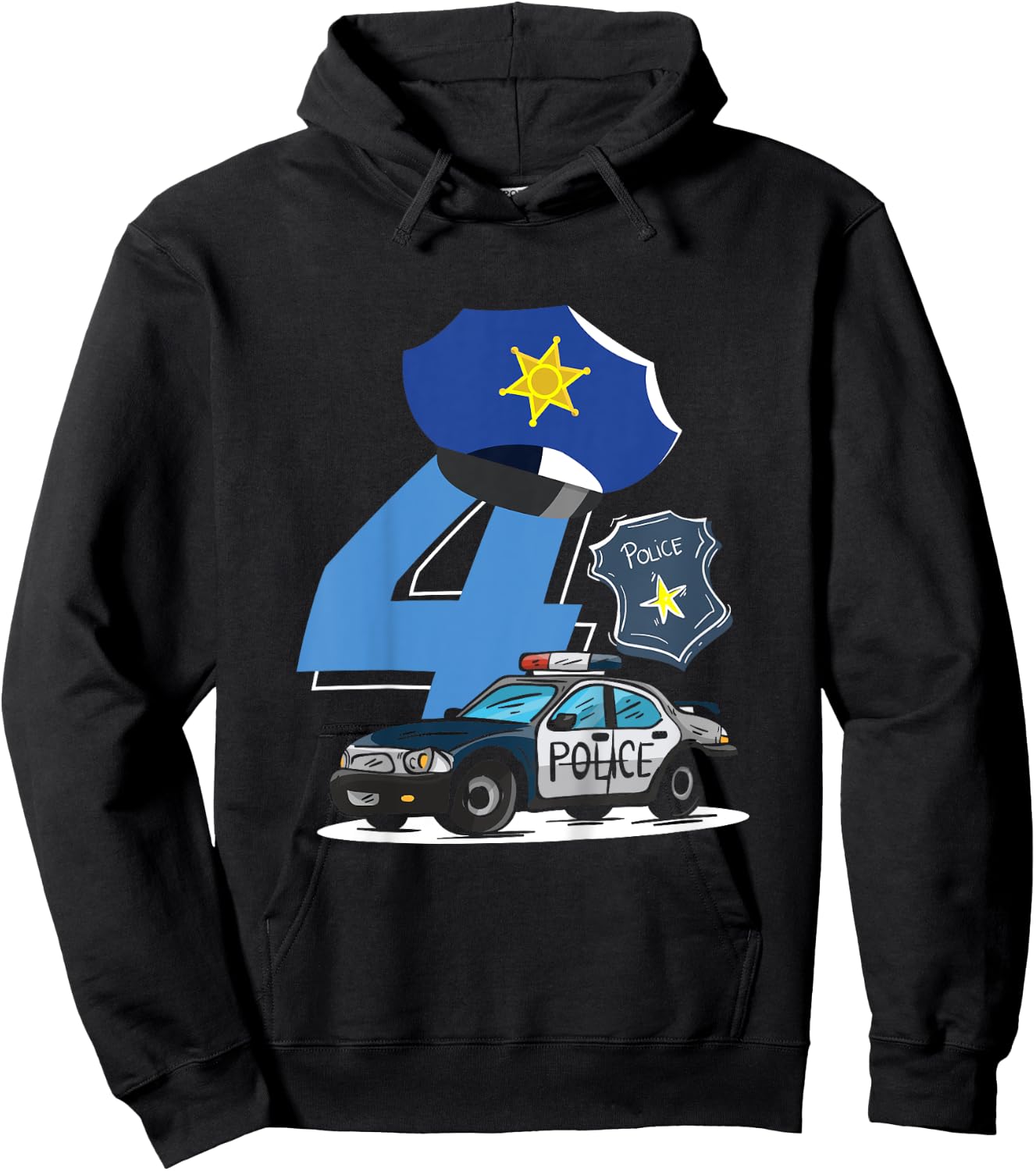 Kids 4th Birthday Police Car Policeman Costume Hoodie - Hoodie | Black