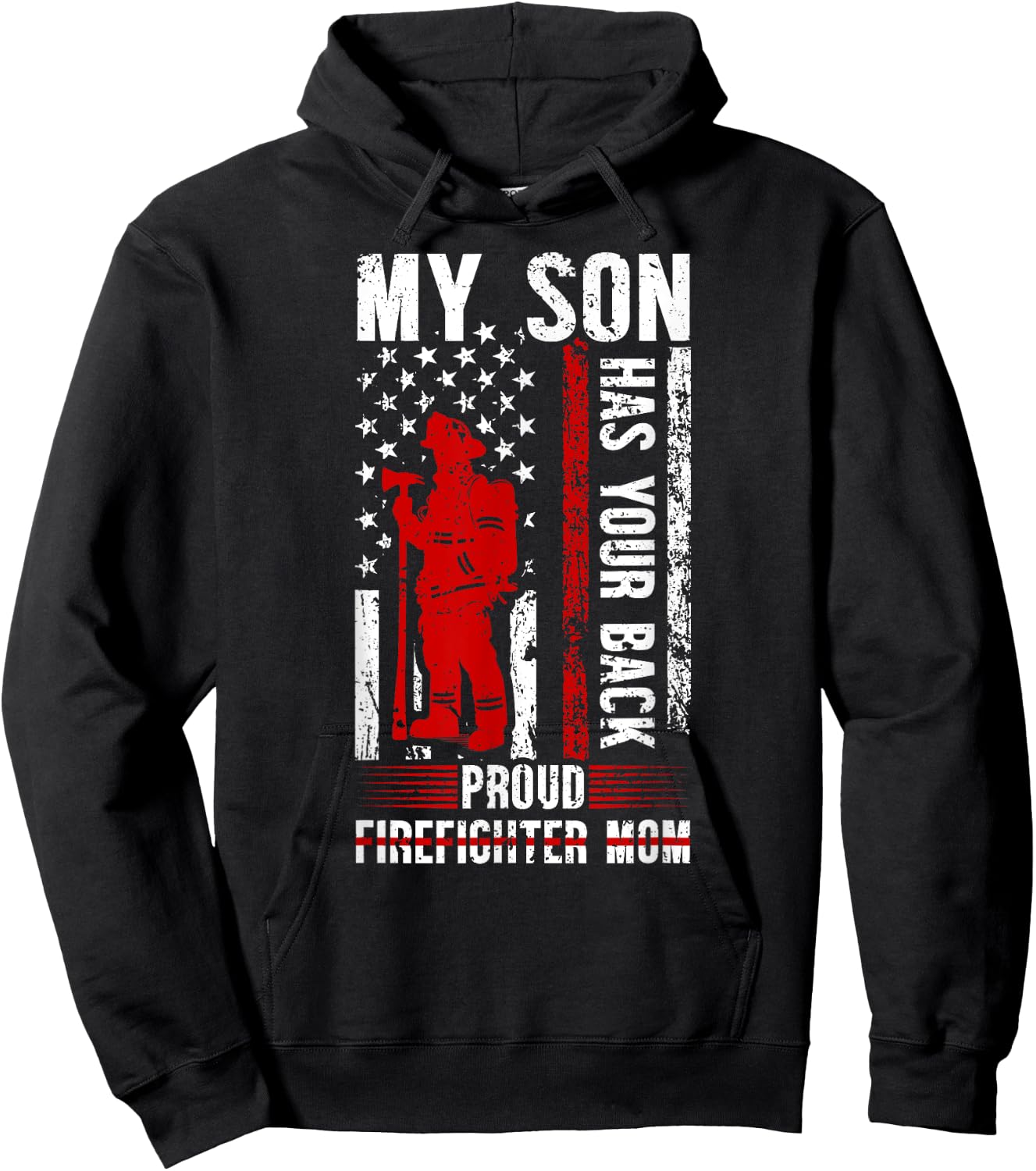 Proud Firefighter Mom Of A Firefighter Mama Fireman Mom Hoodie - Hoodie | Black