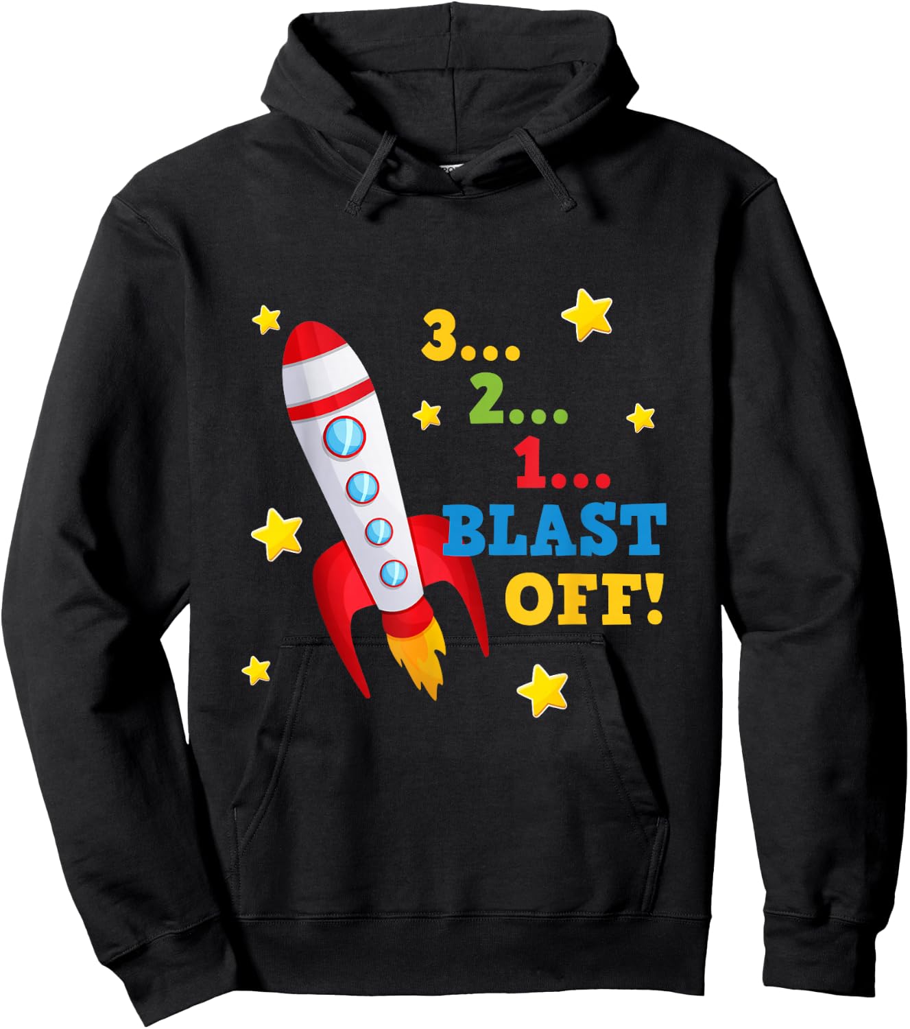 3 2 1 Blast Off Into Space Short Sleeved Hoodie - Hoodie | Black