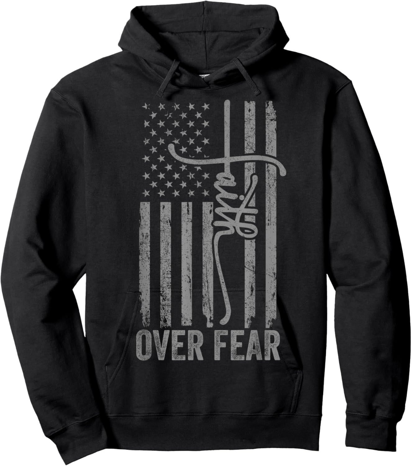 USA Flag Patriotic American Gift USA Faith Over Fear Prayer Hoodie - Hoodie | Black