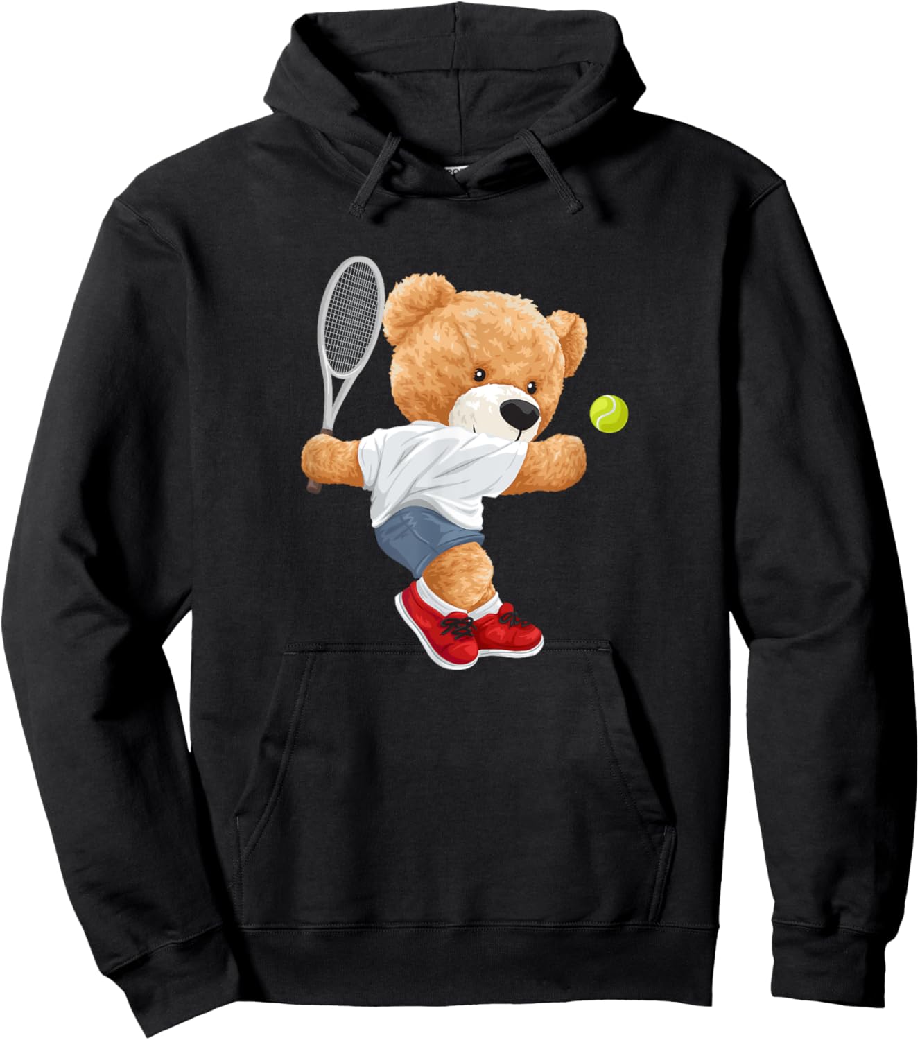 Cool Teddy Bear Playing Tennis Illustration Graphic Designs Hoodie - Hoodie | Black