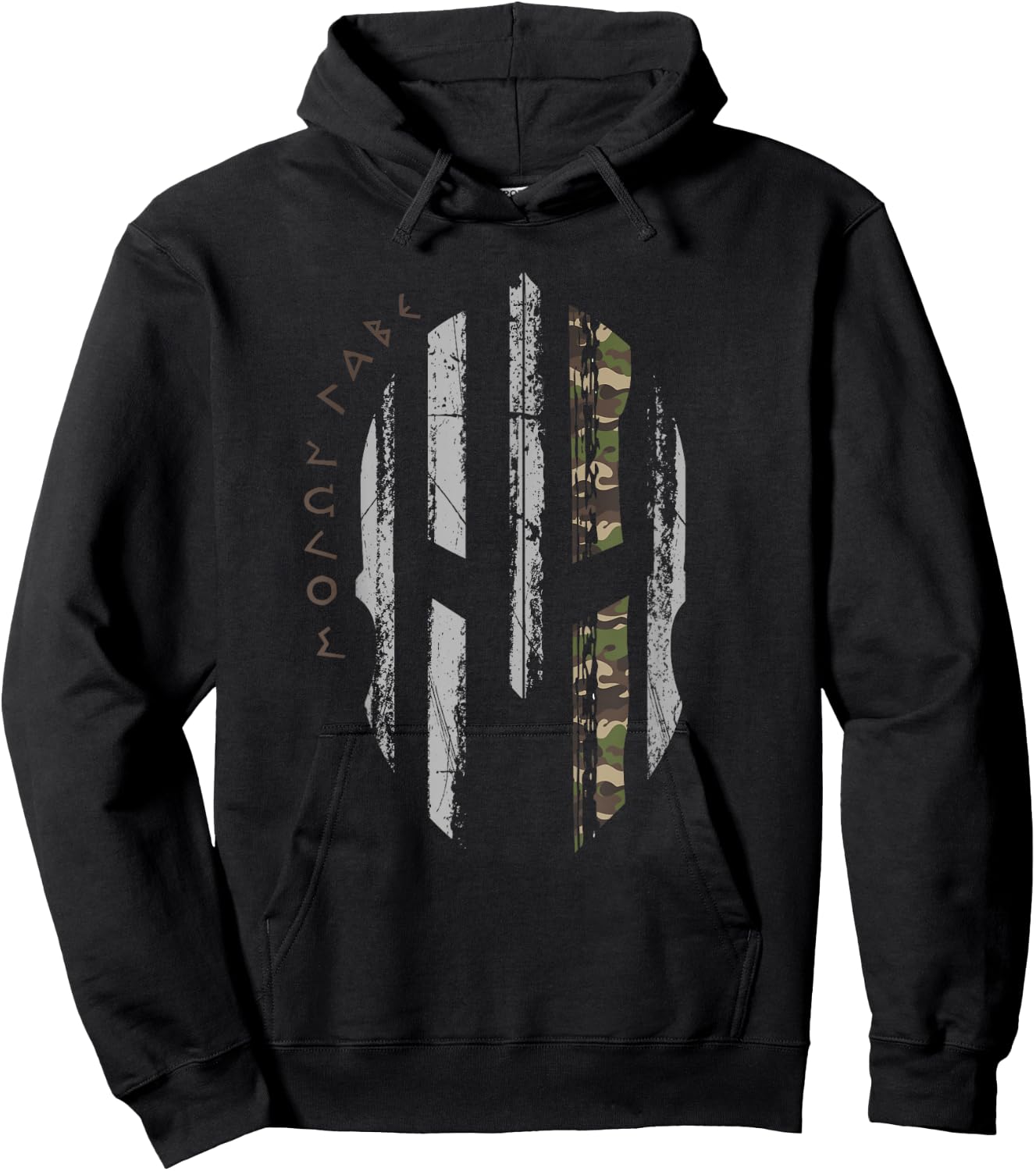Thin Green Line, Military Green Camo Spartan Warrior Helmet Hoodie - Hoodie | Black