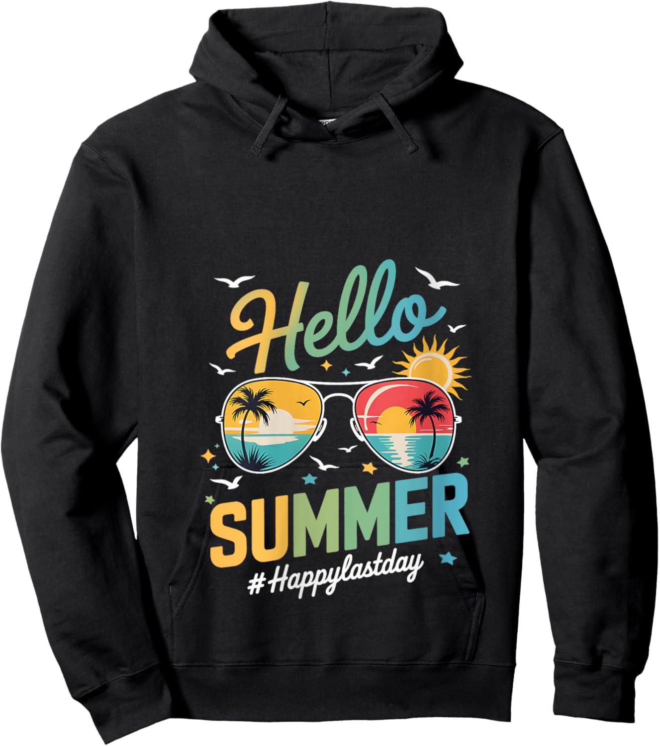 Hello Summer Teacher Happy Last Day of School Pre-K V-Neck Hoodie - Hoodie | Black