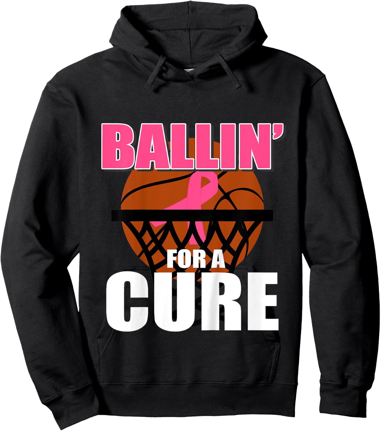 Kids Basketball Breast Cancer Pink Ribbon for Boys Girls Children Hoodie - Hoodie | Black