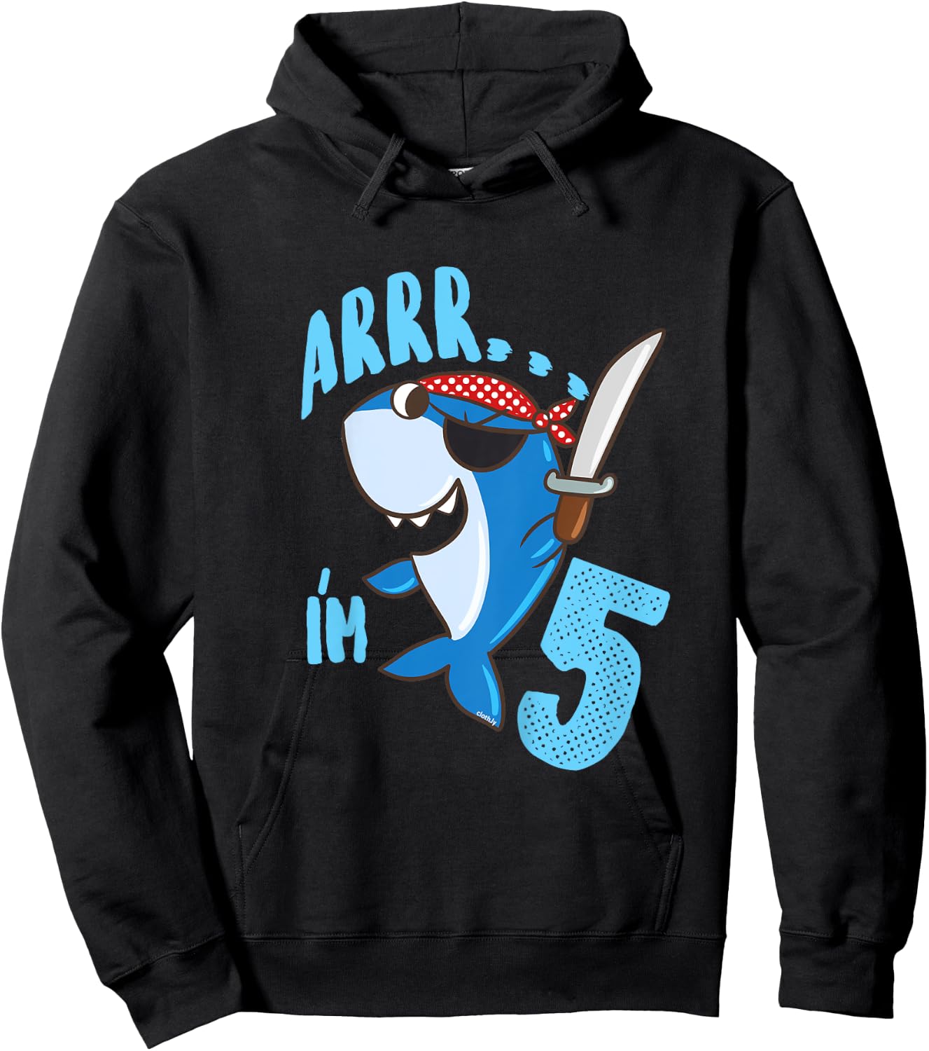 Kids 5th Birthday Gift Boys Shark Pirate 5 Years Hoodie - Hoodie | Black