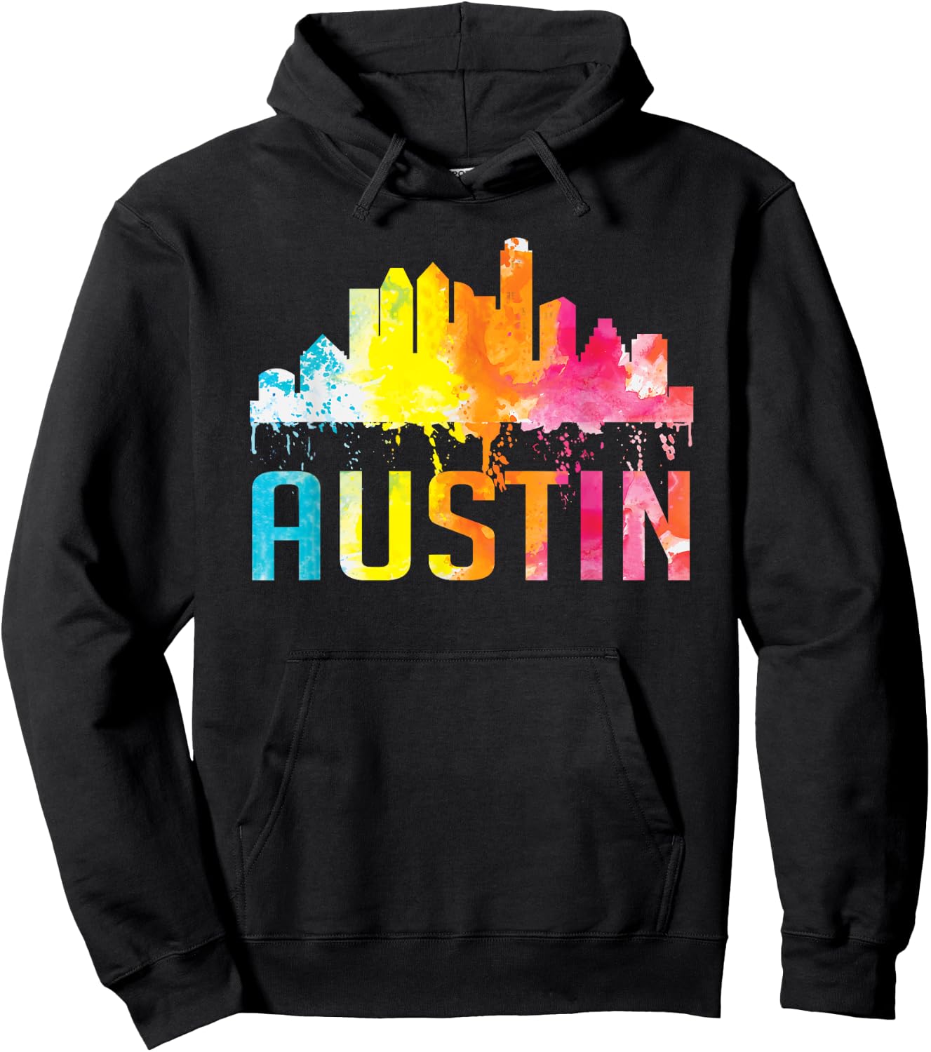 Austin Texas Watercolor Skyline Home State Souvenir Gift Hoodie - Hoodie | Black