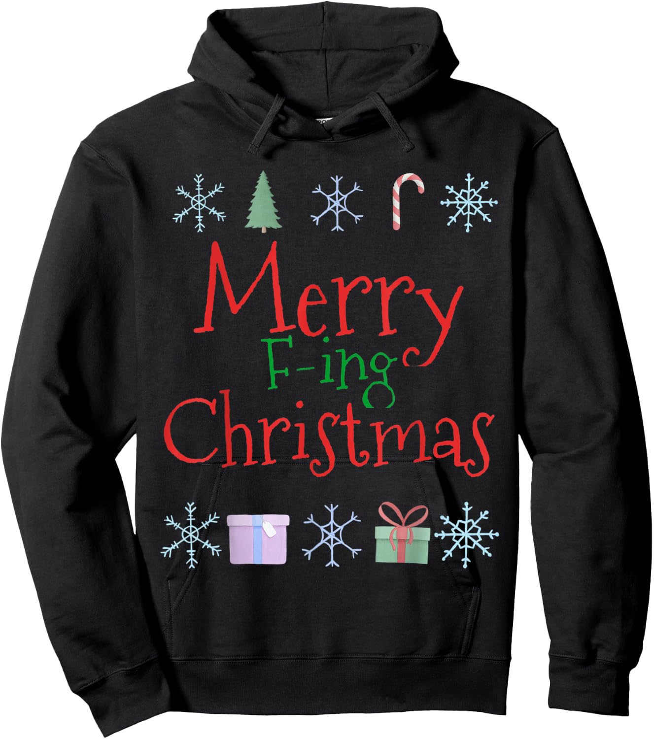 Merry Fucking (F-ing) Christmas Funny Sarcastic Quote Hoodie - Hoodie | Black