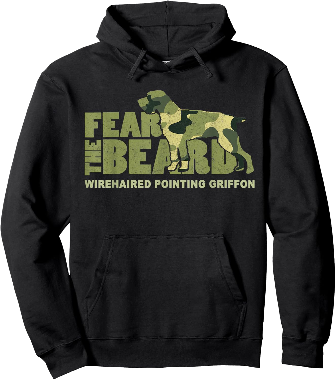 Fear the Beard - Camo Wirehaired Pointing Griffon Hunting Hoodie - Hoodie | Black