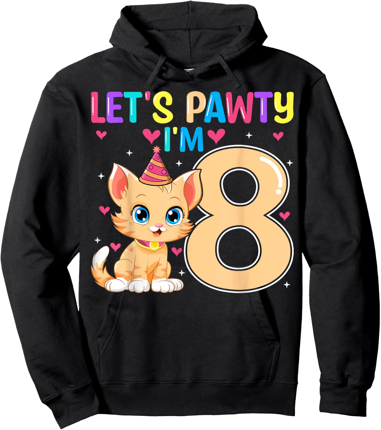 Let's Pawty I'm 8 Cute Cat Kids 8 Years Old 8th Birthday Hoodie - Hoodie | Black