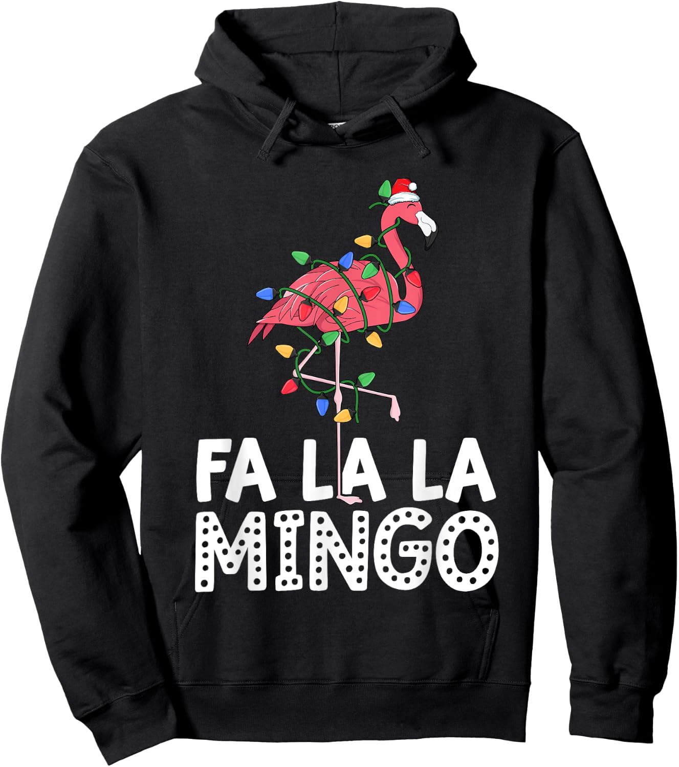 Fa La La Mingo Flamingo Christmas Tree Lights Tropical Xmas Hoodie - Hoodie | Black