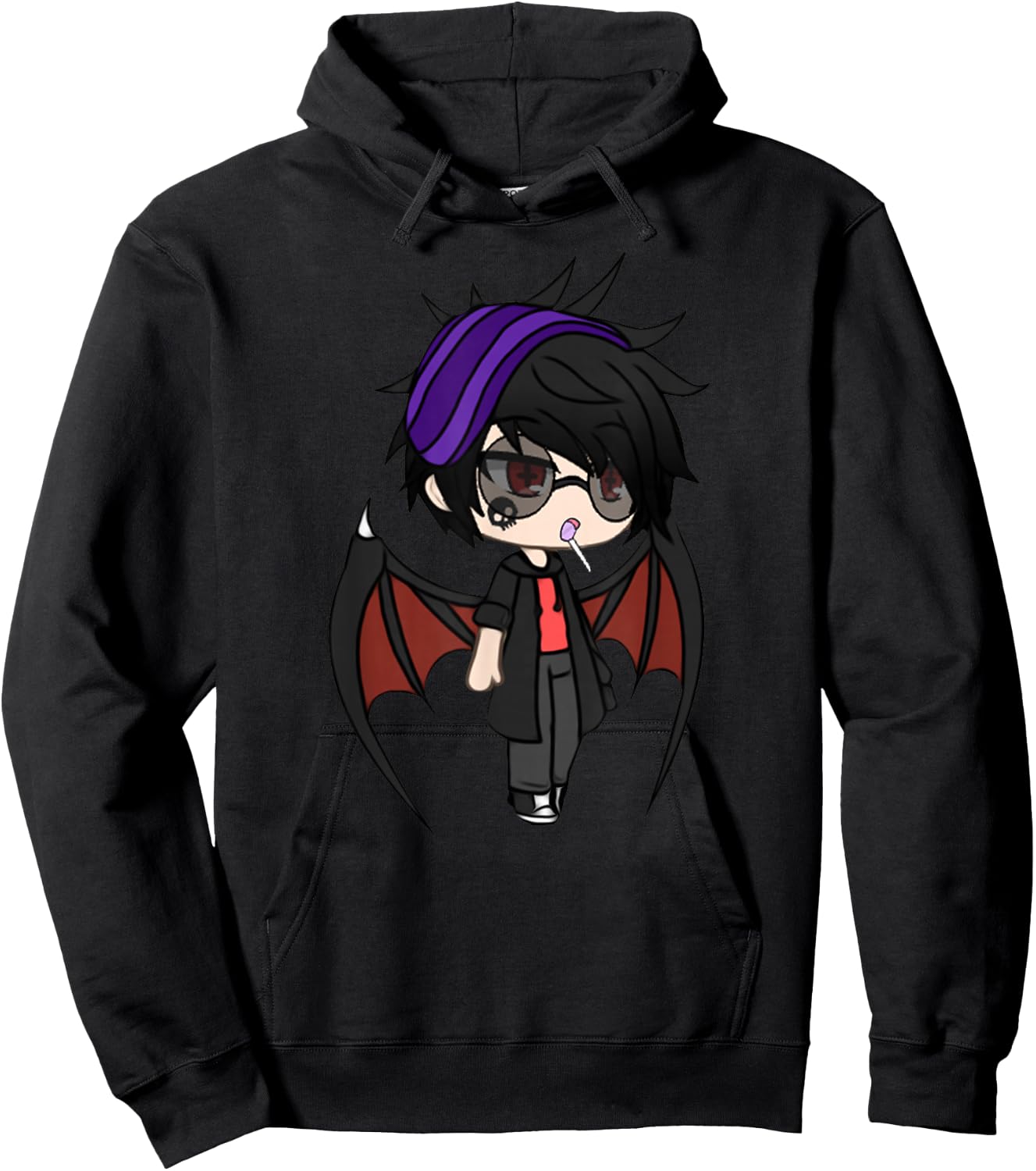 Cute Chibi style Kawaii Anime Vamp Boy with Vampire Wings Hoodie - Hoodie | Black