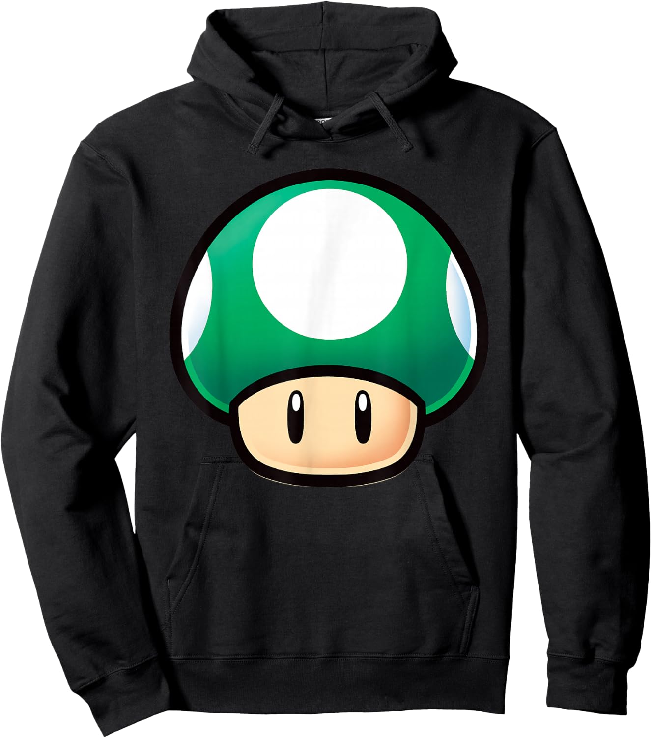Super Mario Green Mushroom Big Face Hoodie - Hoodie | Black