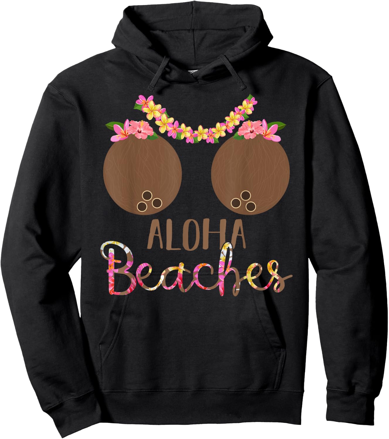 Coconut Bra Flower Boobs Hawaii Aloha Beaches Funny Women Hoodie - Hoodie | Black