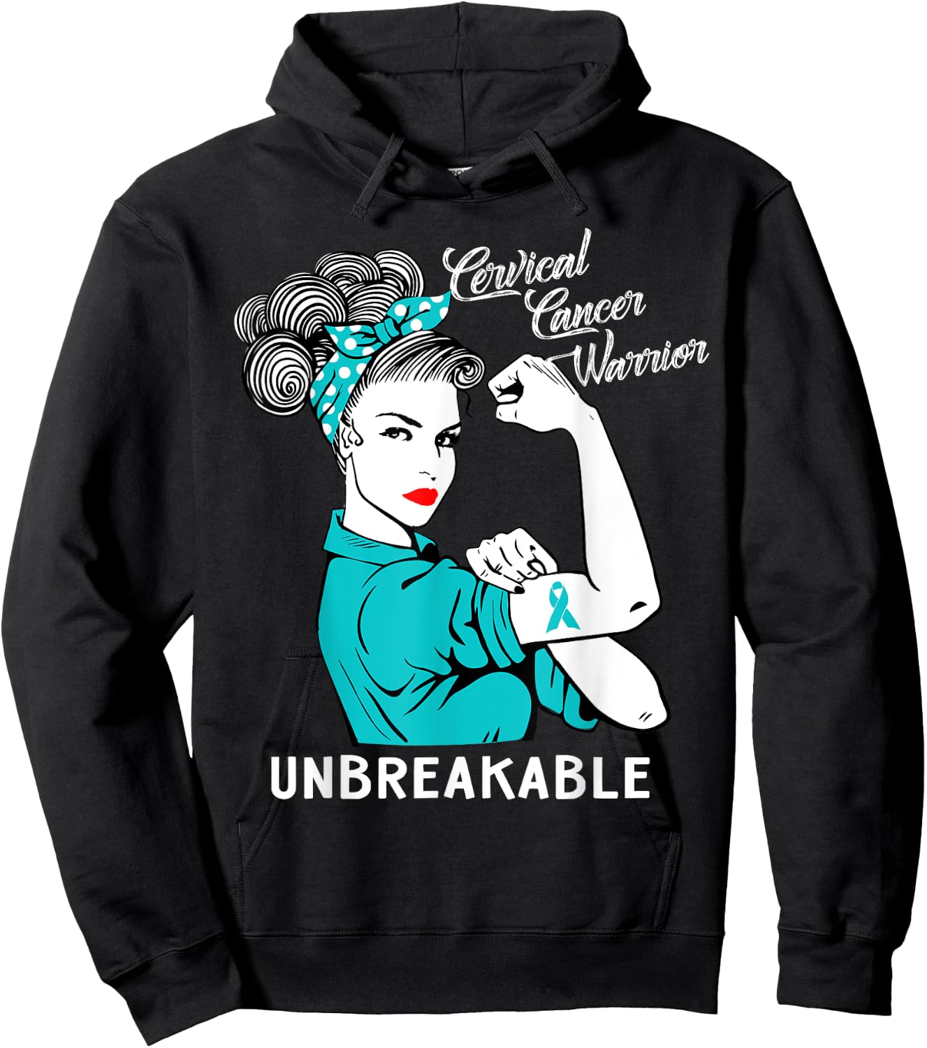 Cervical Cancer Warrior Unbreakable Awareness Gift Hoodie - Hoodie | Black
