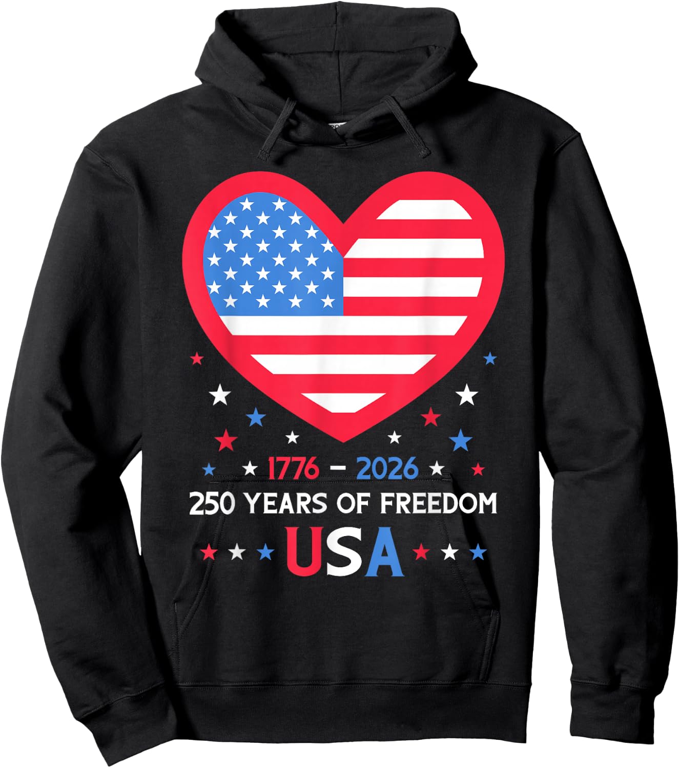 250 Years of Freedom USA Heart 1776-2026 250th Anniversary Hoodie - Hoodie | Black