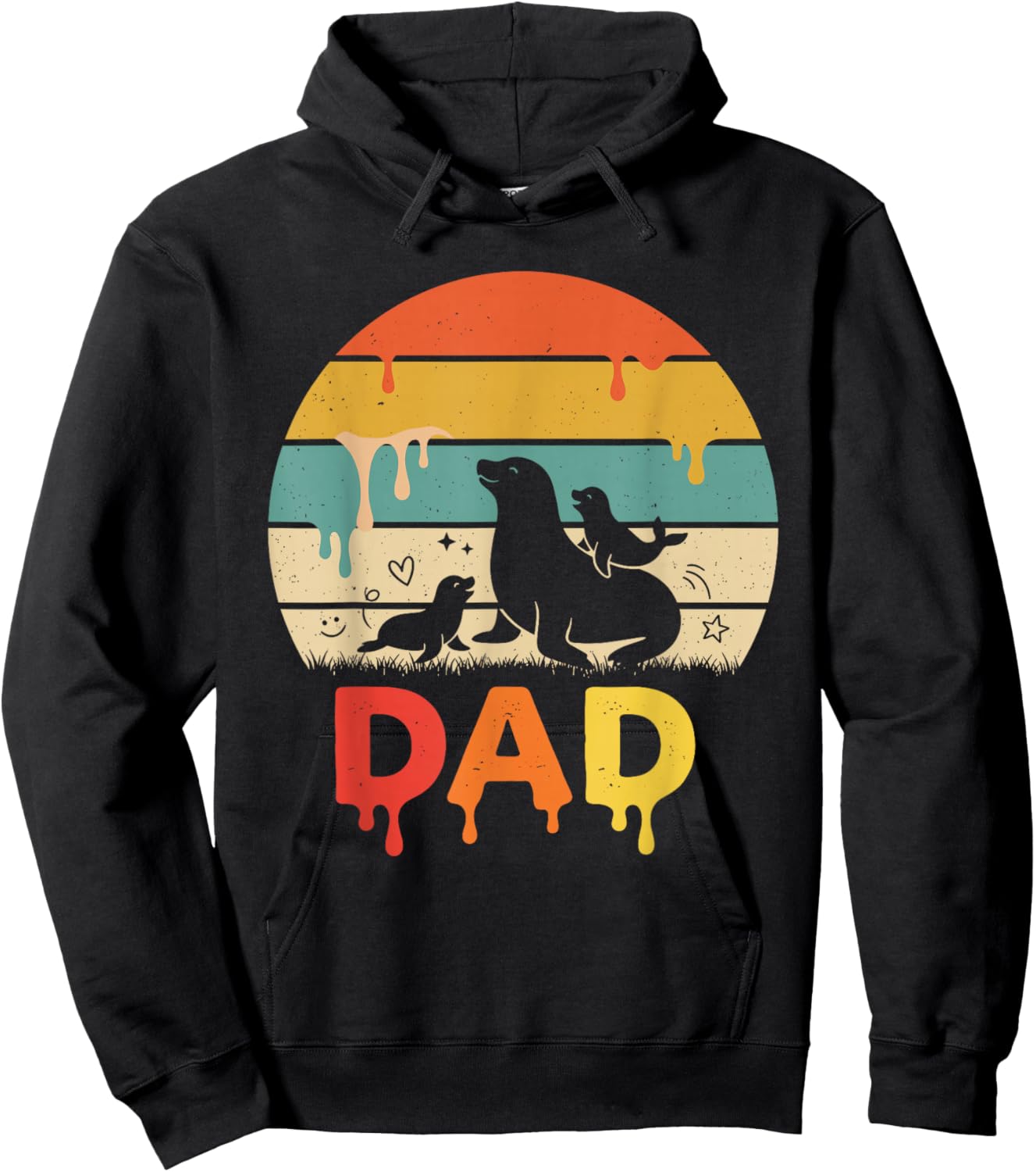 Drip Sunset Sea Lion Dad Grandpa Father's Day Hoodie - Hoodie | Black