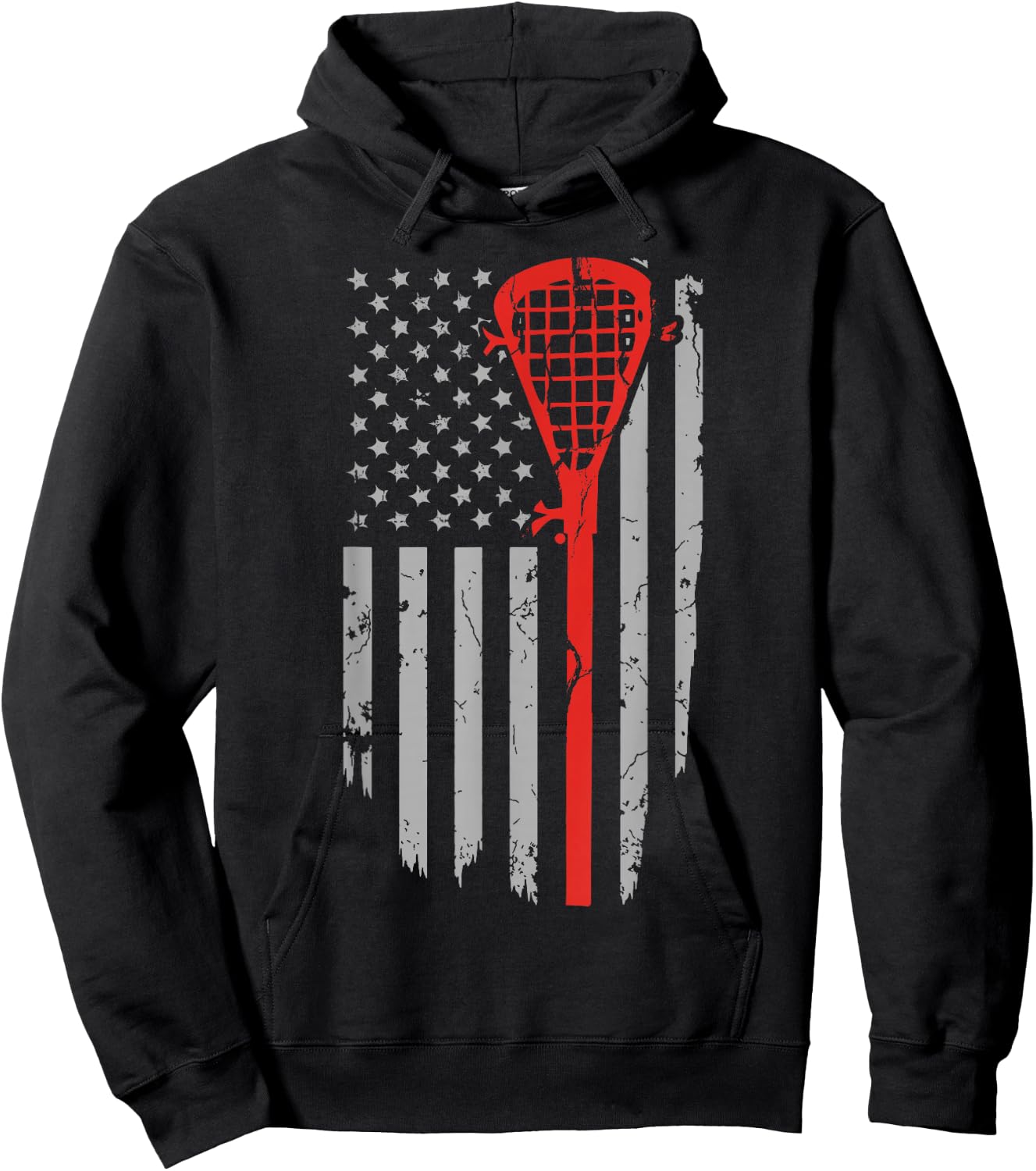Vintage American Flag Lacrosse Youth Apparel, Boys Men USA Hoodie - Hoodie | Black