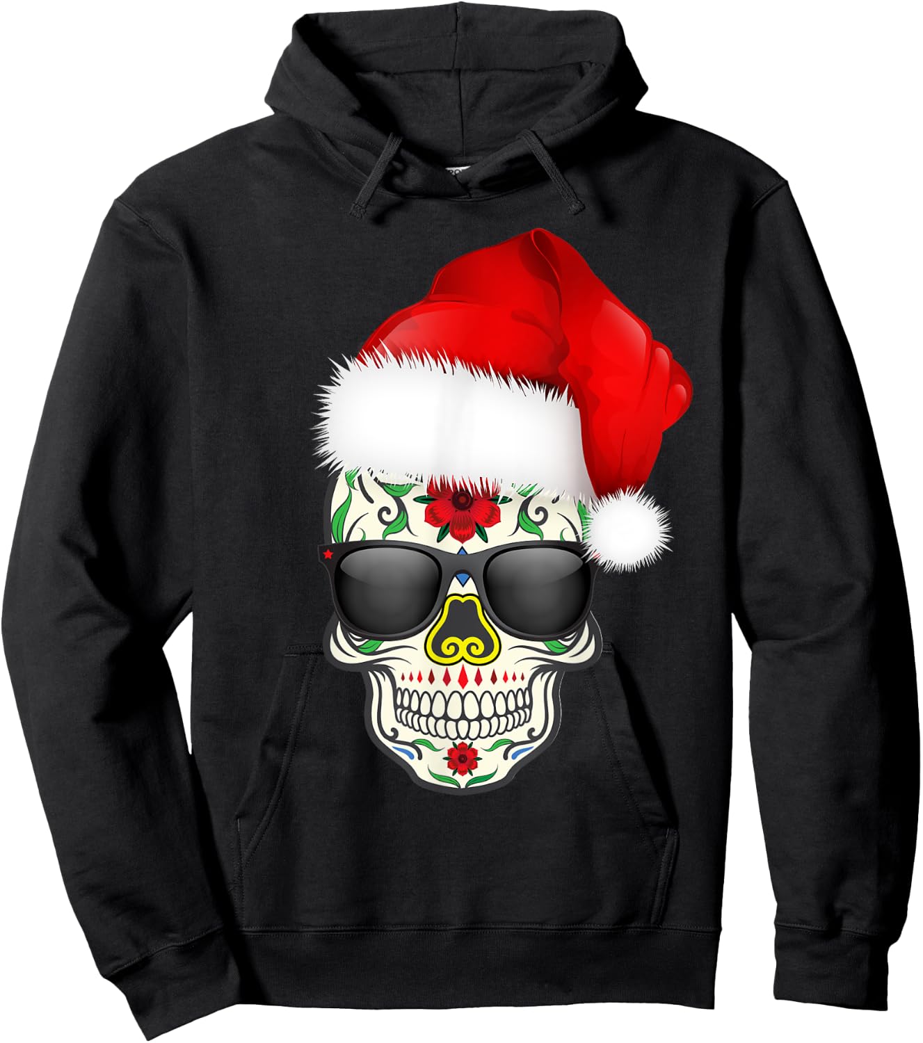 Christmas Hat Santa Day Of The Dead Sugar Skull Party Shirt Hoodie - Hoodie | Black