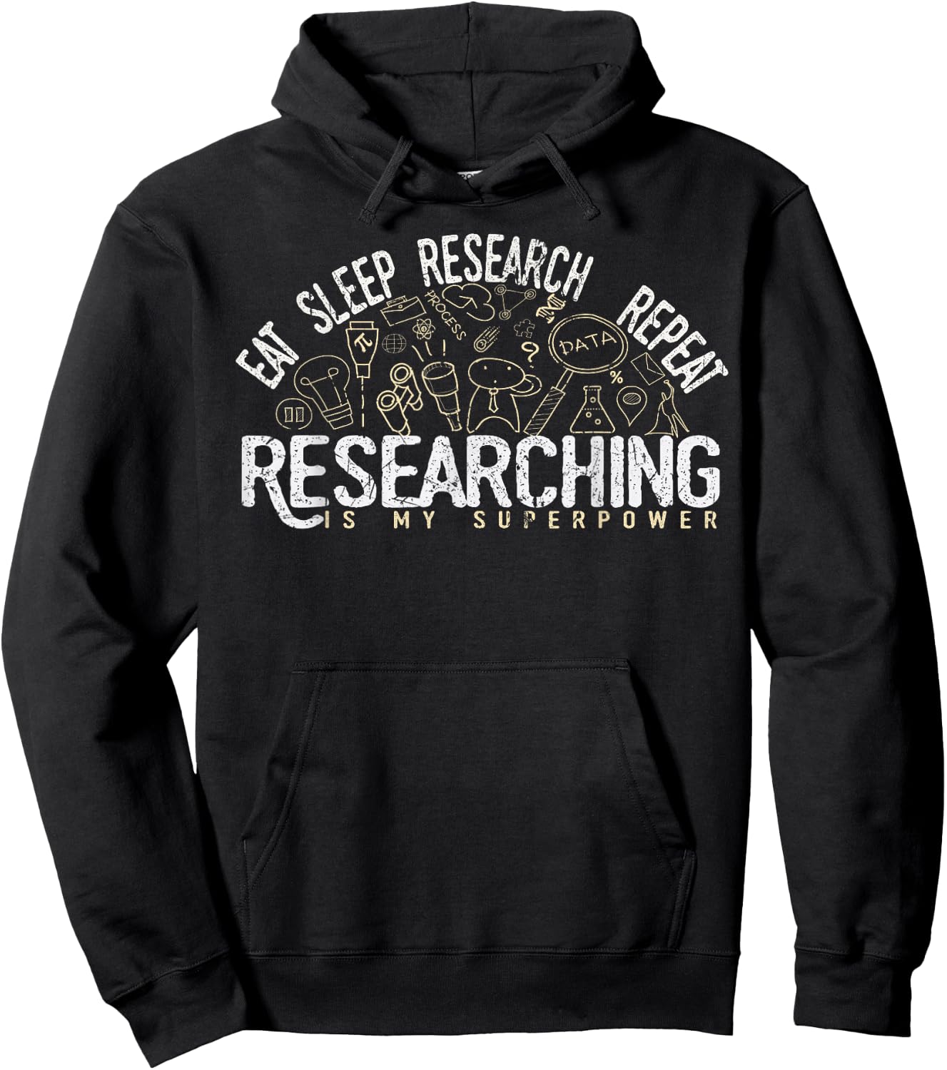 Academics Researcher Gift, Eat Sleep Research Repeat Hoodie - Hoodie | Black