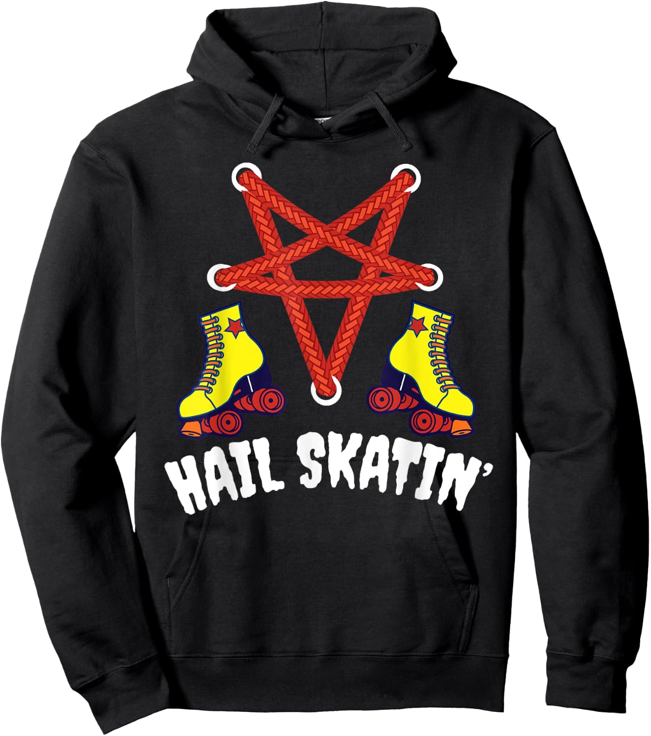 Hail Skatin' Vintage Satan Punk Skating Roller Derby Hoodie - Hoodie | Black