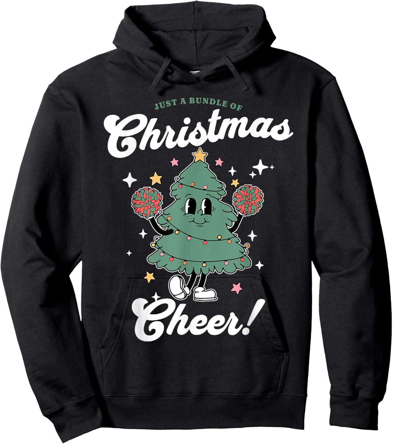 Cheerleader Cute Christmas Tree Cheerleading Women's -Adults, Girls Black Small Classic Fit Christmas Tree Holiday Hoodie - Hoodie | Black