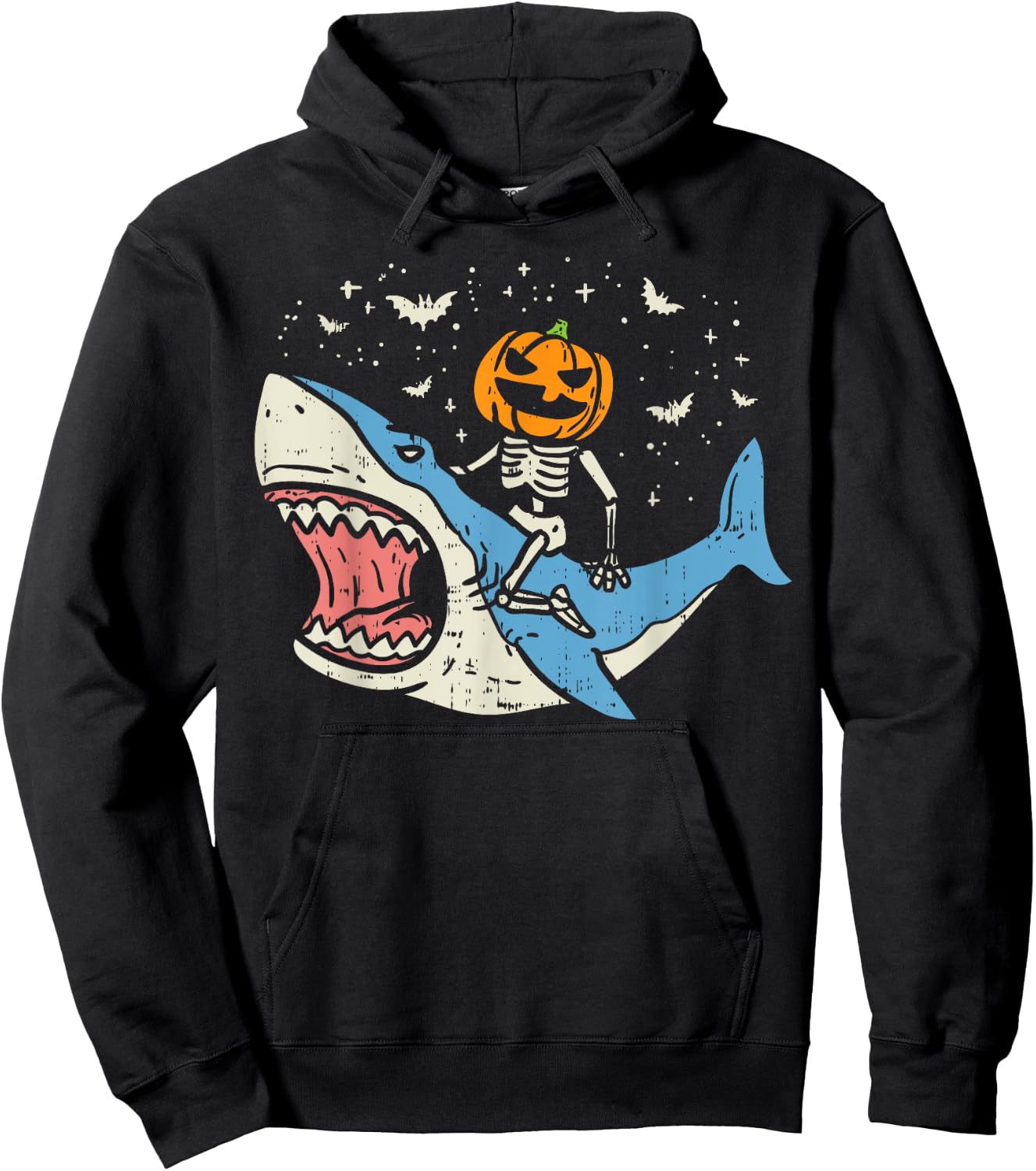 Pumpkin Skeleton Riding Shark Bats Halloween Costume Kids Hoodie - Hoodie | Black
