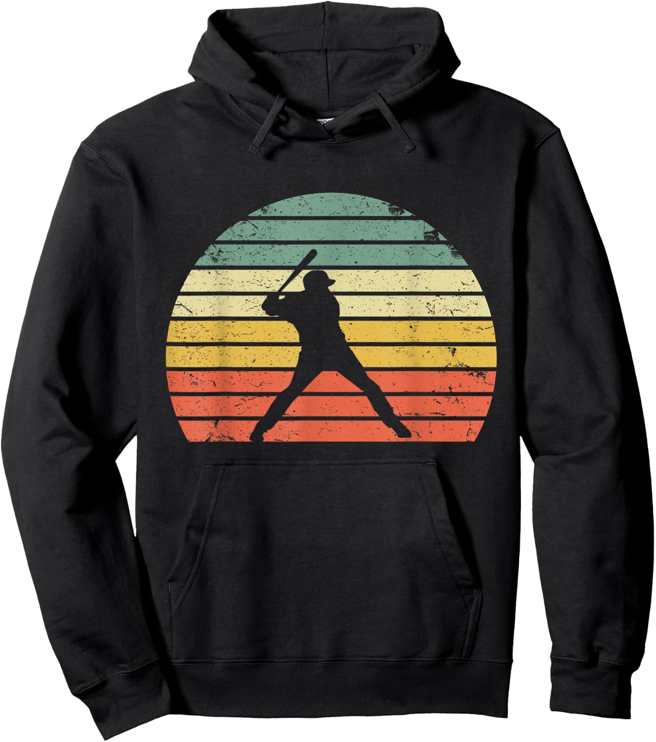 Vintage Baseball Shirt Batter Swinging Retro Sunset Hoodie - Hoodie | Black