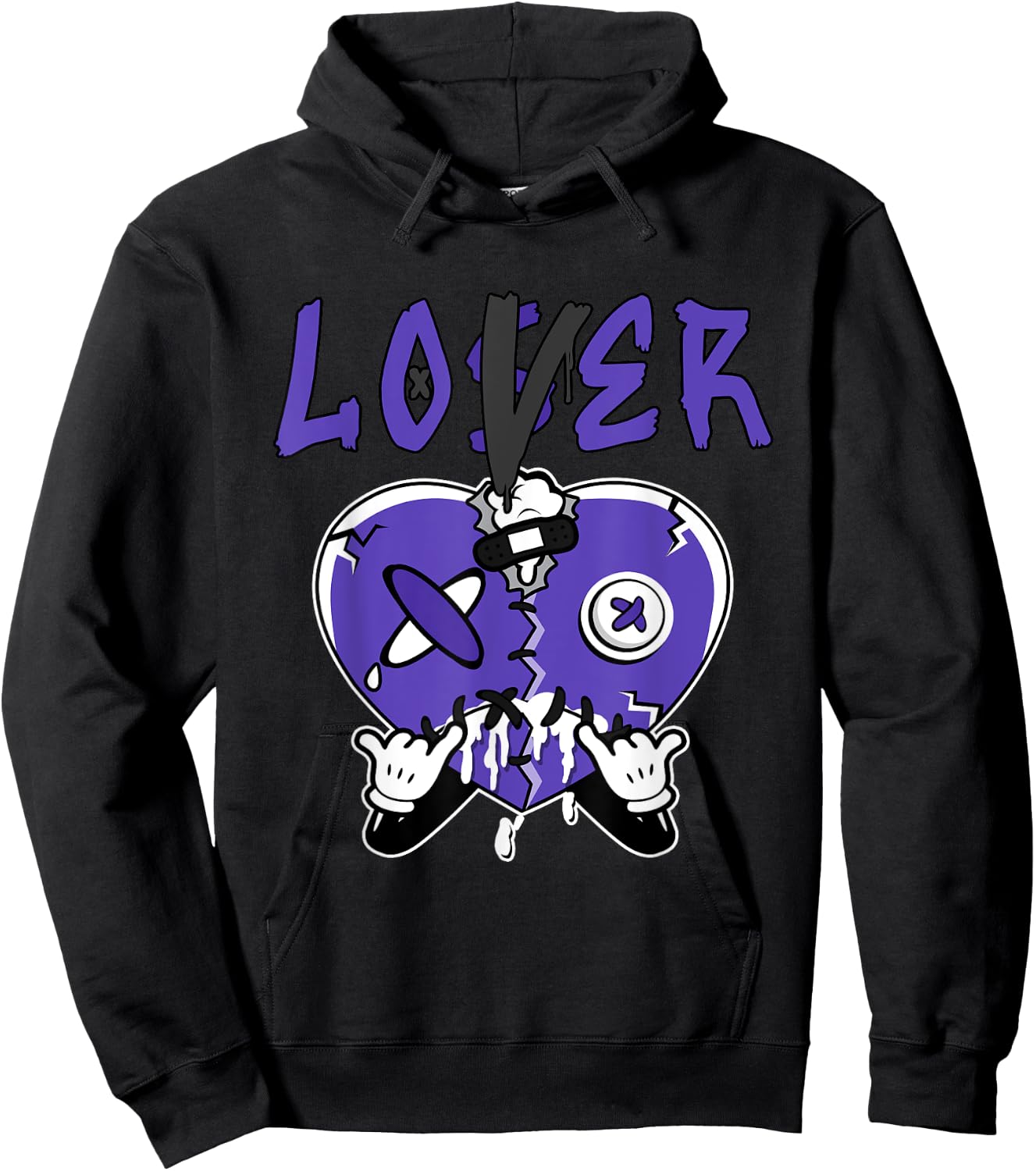 Loser Love Drip Heart Matching Black Field Purple 12s Hoodie - Hoodie | Black
