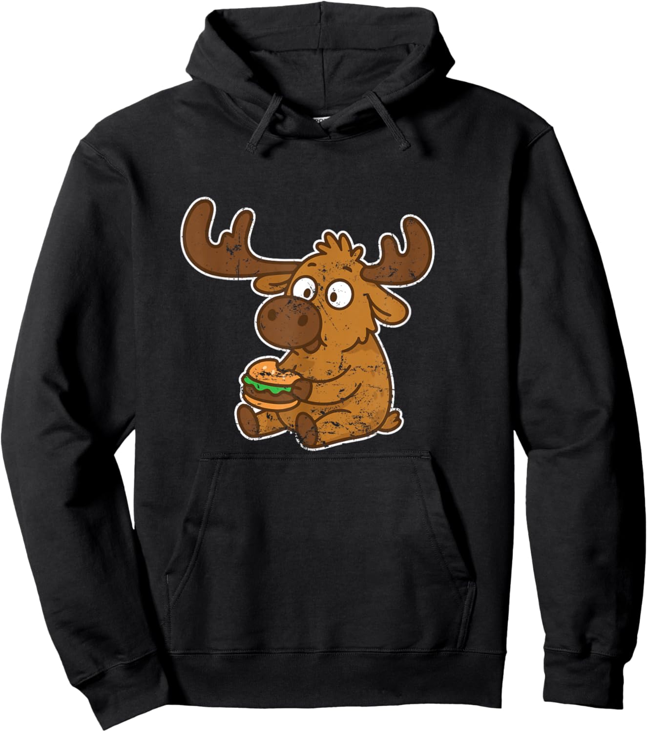 Moose Burger Forest Cartoon Hoodie - Hoodie | Black