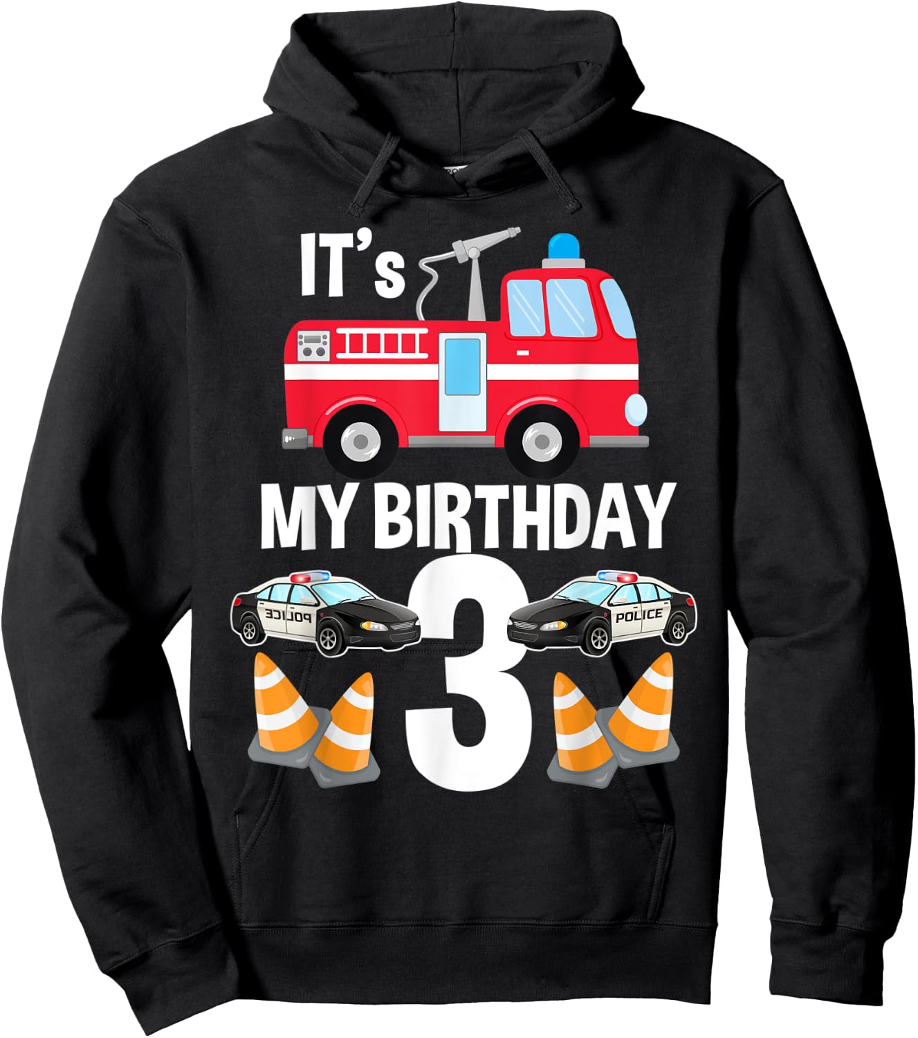 It's My Birthday Fire Truck Police Car 3rd Birthday Hoodie - Hoodie | Black