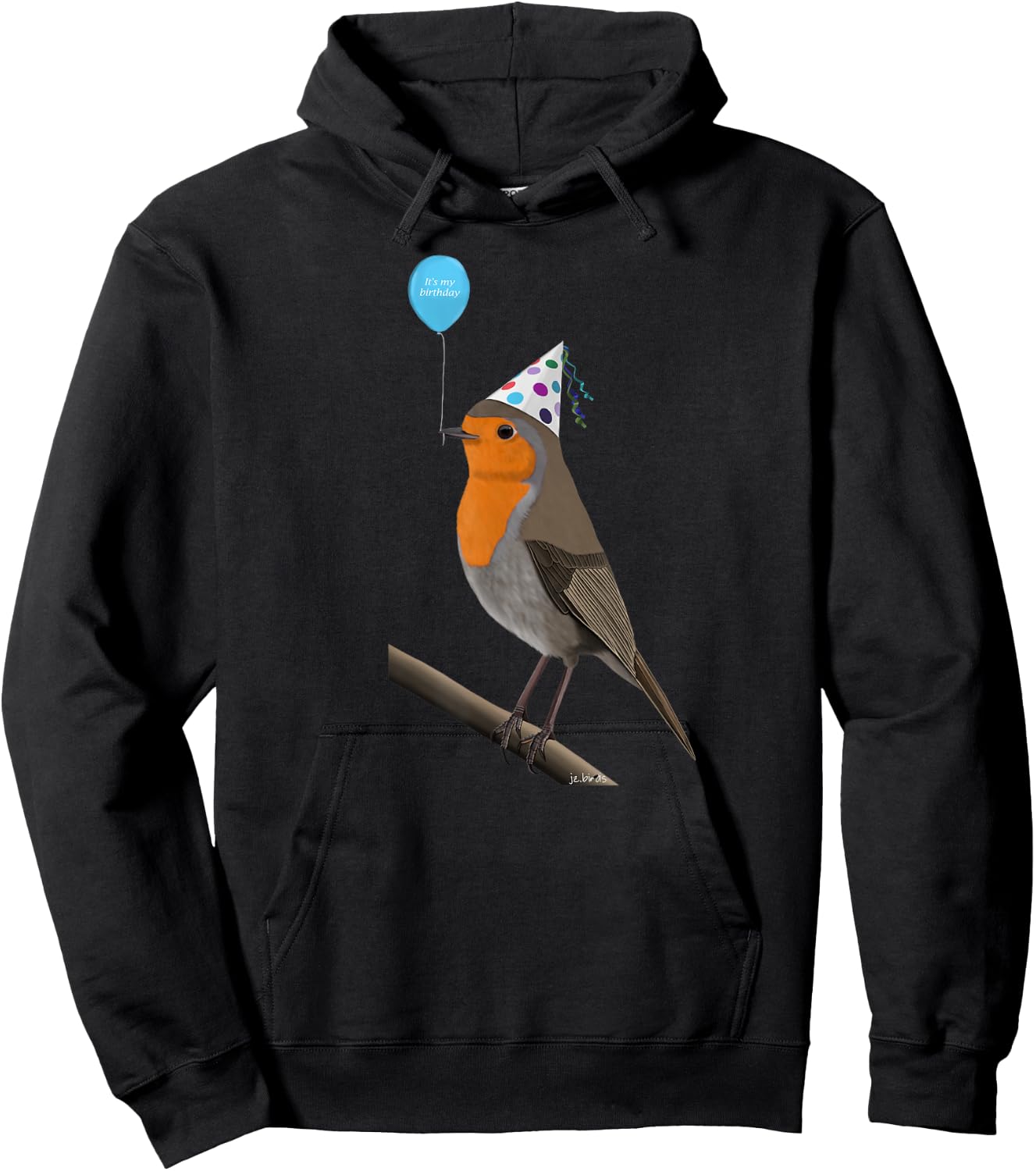 Bird Motif Robin Bird Animal Drawing Birthday Hoodie - Hoodie | Black