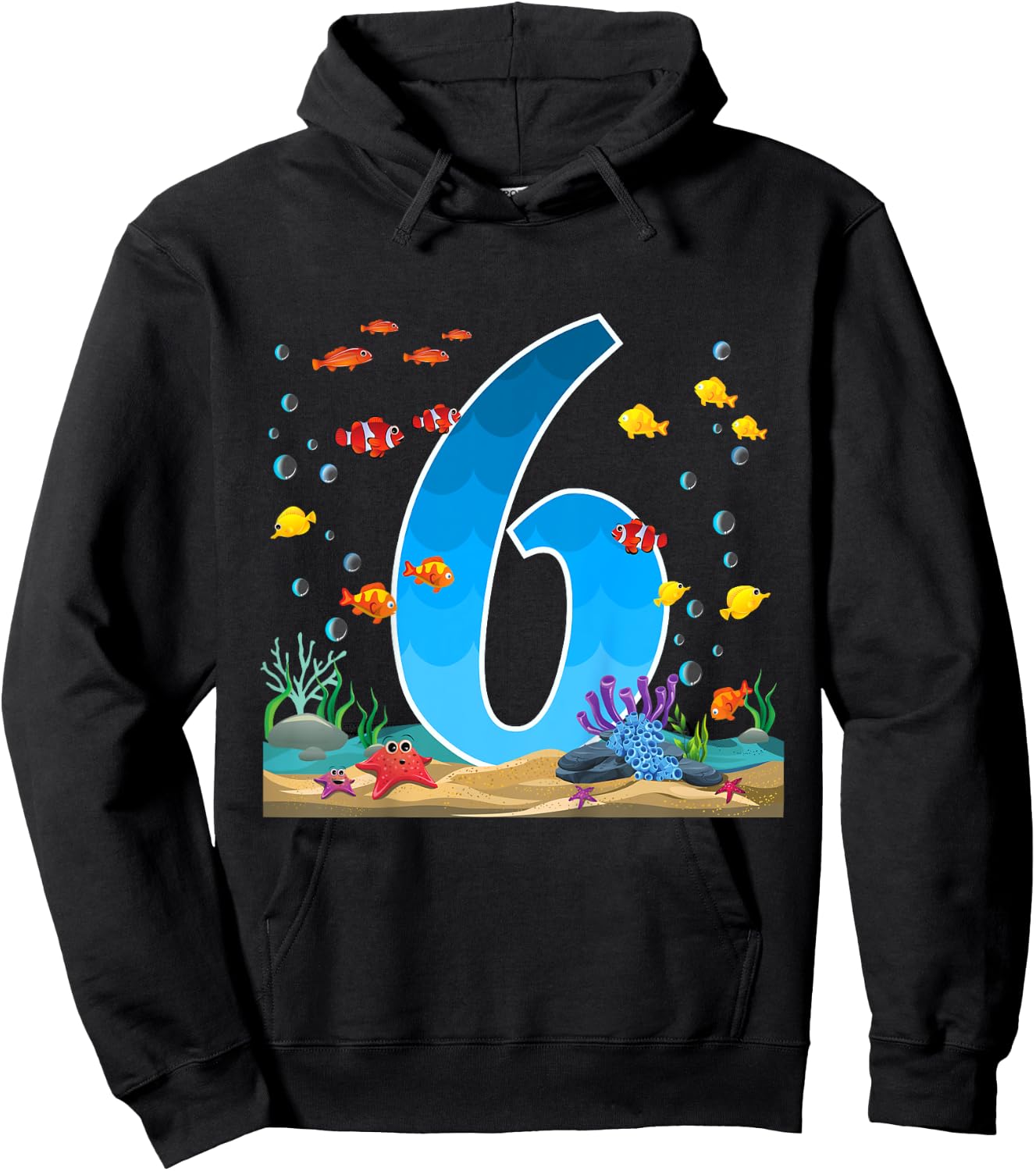 6 Year Old Ocean Birthday Under The Sea Fish Theme 6th Gift Hoodie - Hoodie | Black