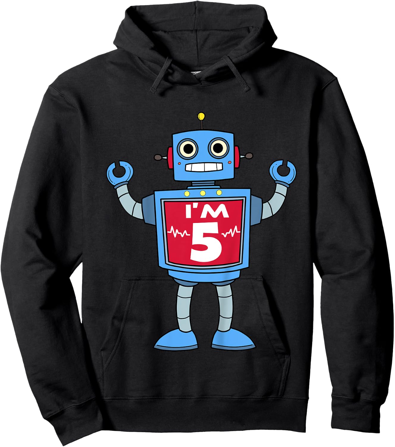 Kids Boys 5th Birthday Robot T Shirt- 5 Year Old Robot Party Gift Hoodie - Hoodie | Black