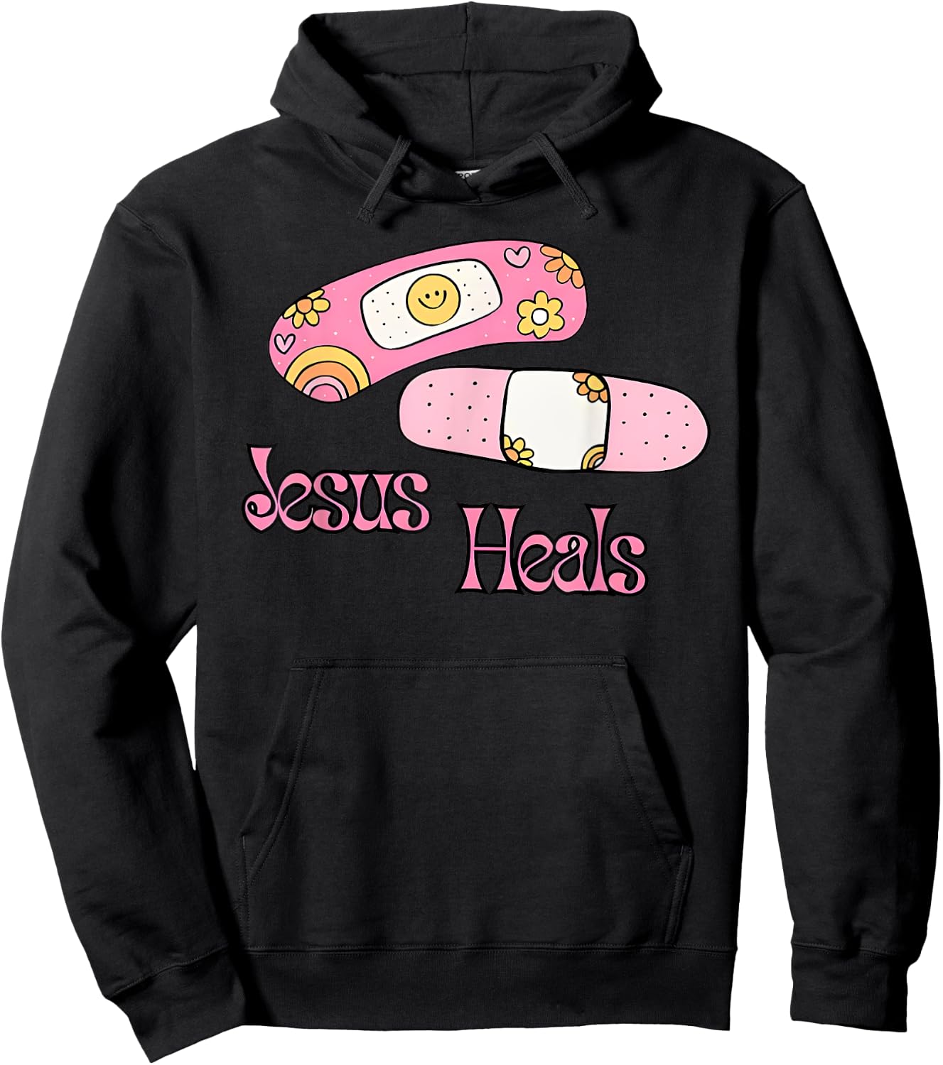 Jesus Heals Print Bandages Bandaids Hoodie - Hoodie | Black