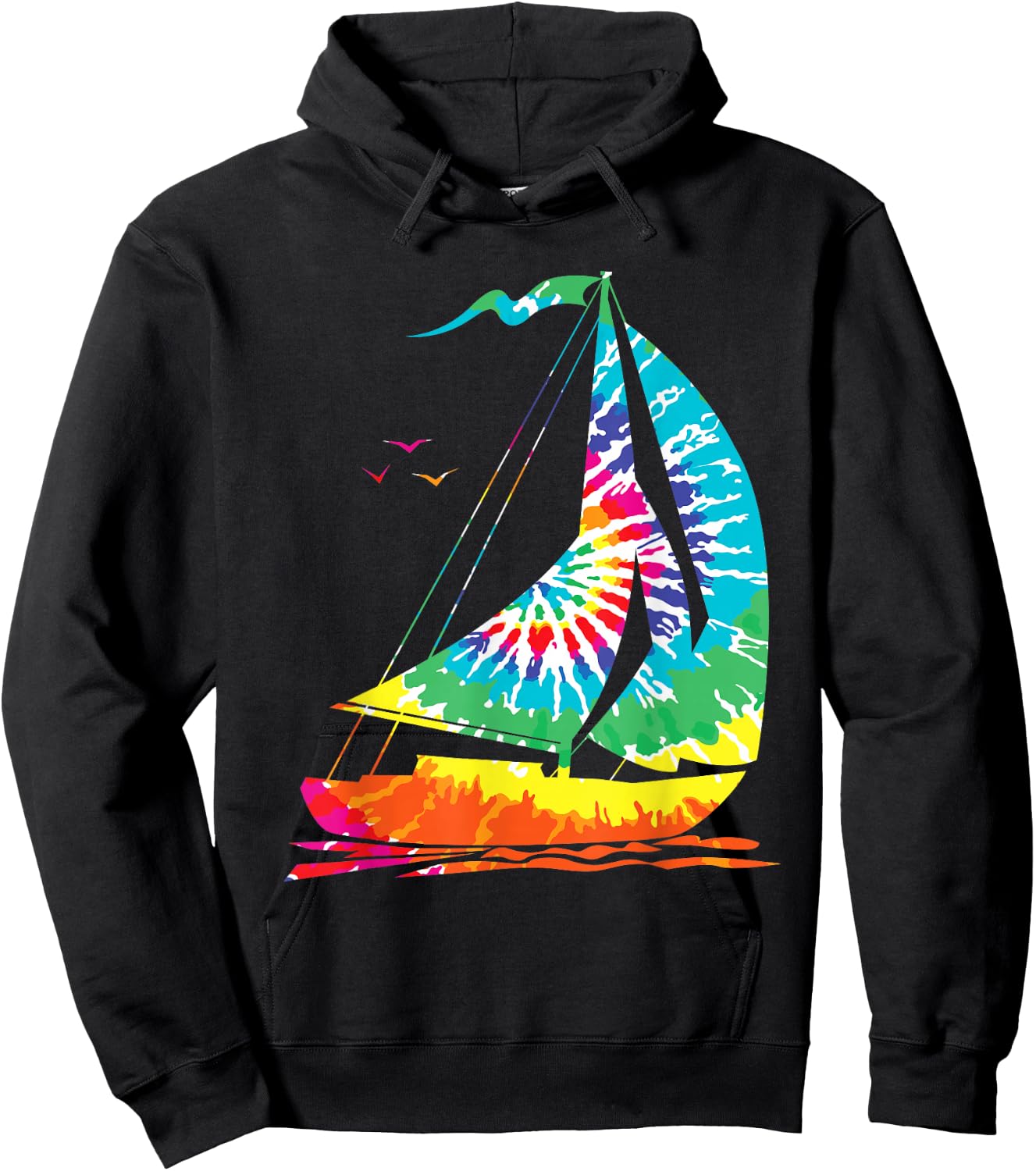 Fun Sailing Hippie Rainbow Tie Dyeing Sailing Boat Hoodie - Hoodie | Black