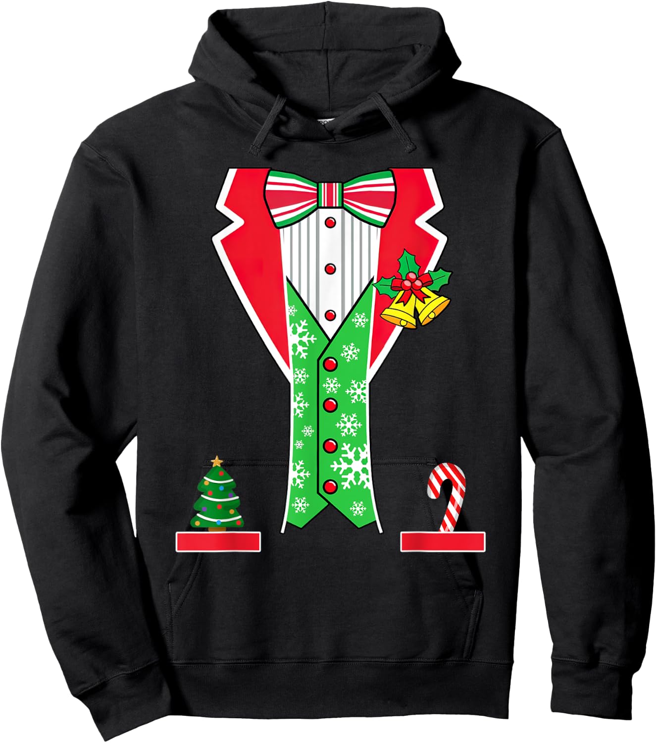 Christmas Tuxedo Costume Funny Xmas Tux Bowtie Men Boys Kids Hoodie - Hoodie | Black