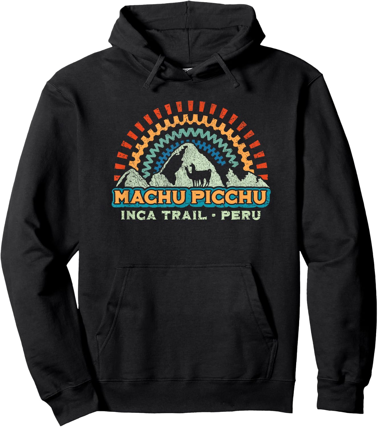 Machu Picchu Retro Llama | Cuzco Peru | Vintage Inca Trail Hoodie - Hoodie | Black