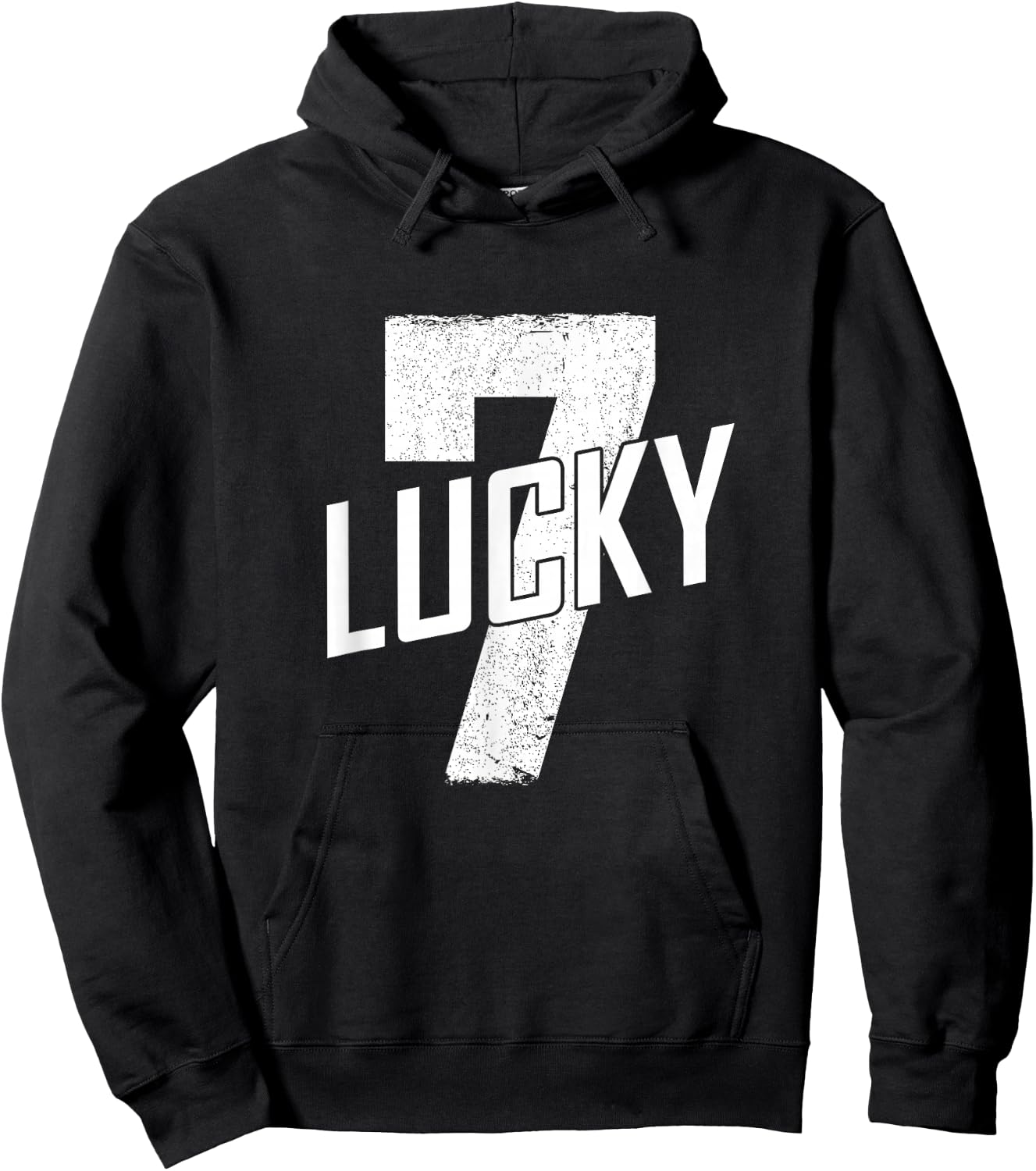 Lucky Seven Distressed In White Lucky Number 7 Hoodie - Hoodie | Black