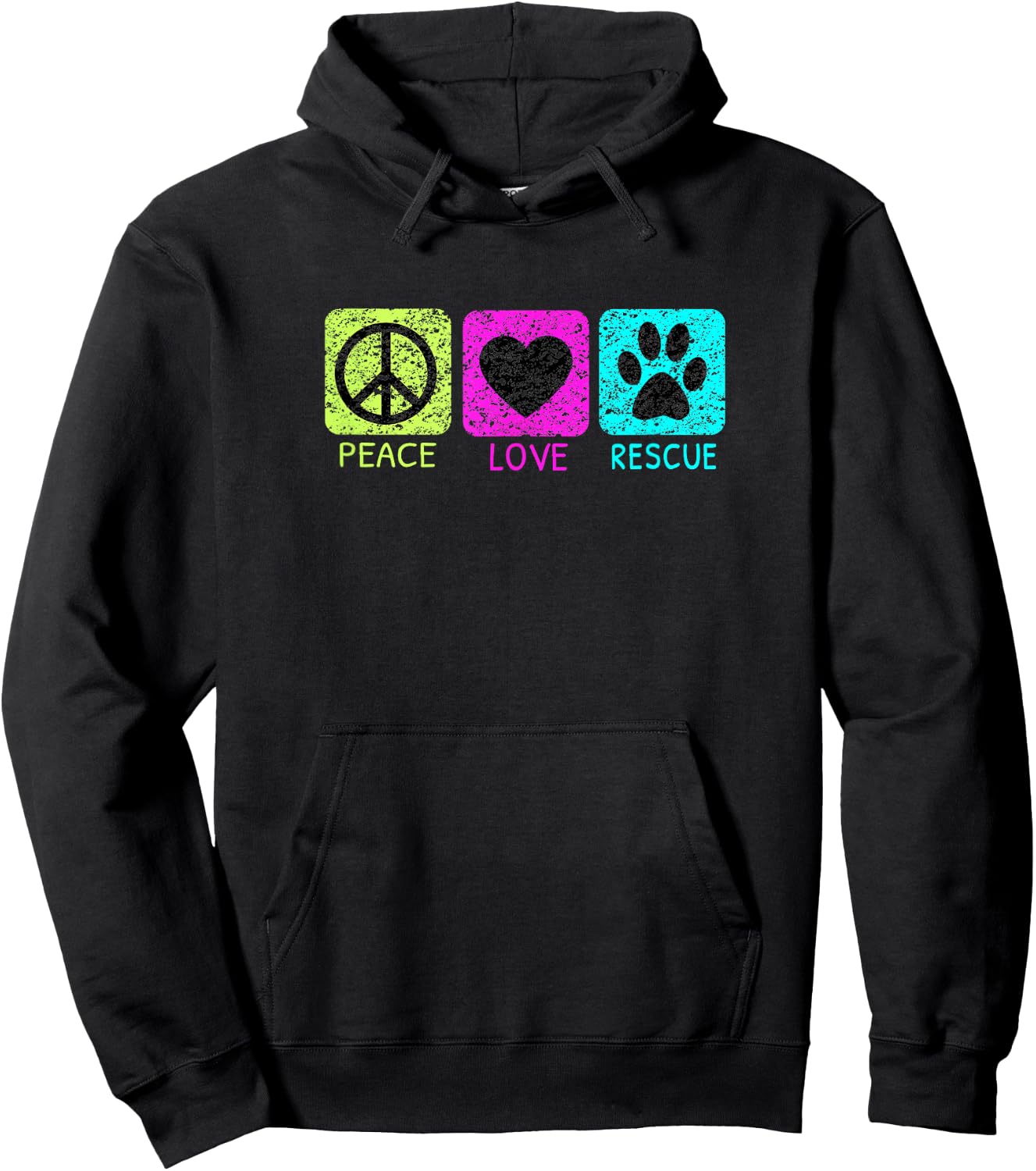 Peace Love Rescue Dogs Retro Distressed Graphic Design Hoodie - Hoodie | Black