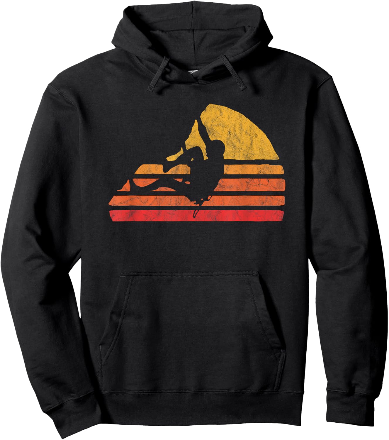 Bouldering Distressed Retro Rock Climbing 80's Sun Graphic Hoodie - Hoodie | Black
